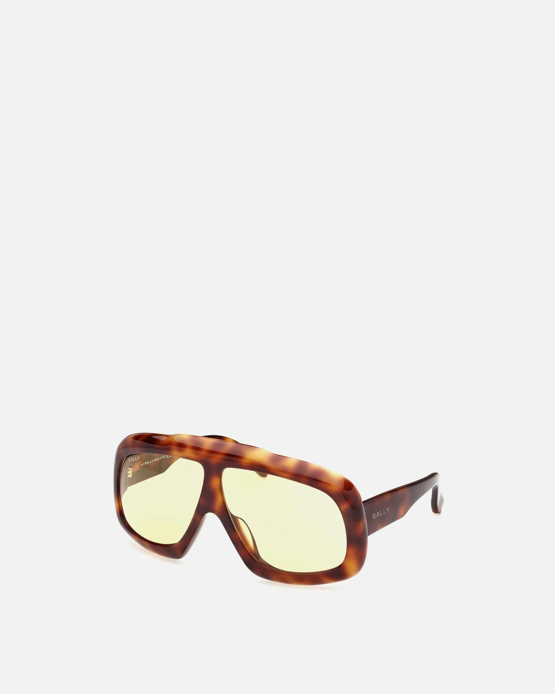 Eyger Acetate Sunglasses in Havana and Yellow | Bally | Still Life 3/4 Side