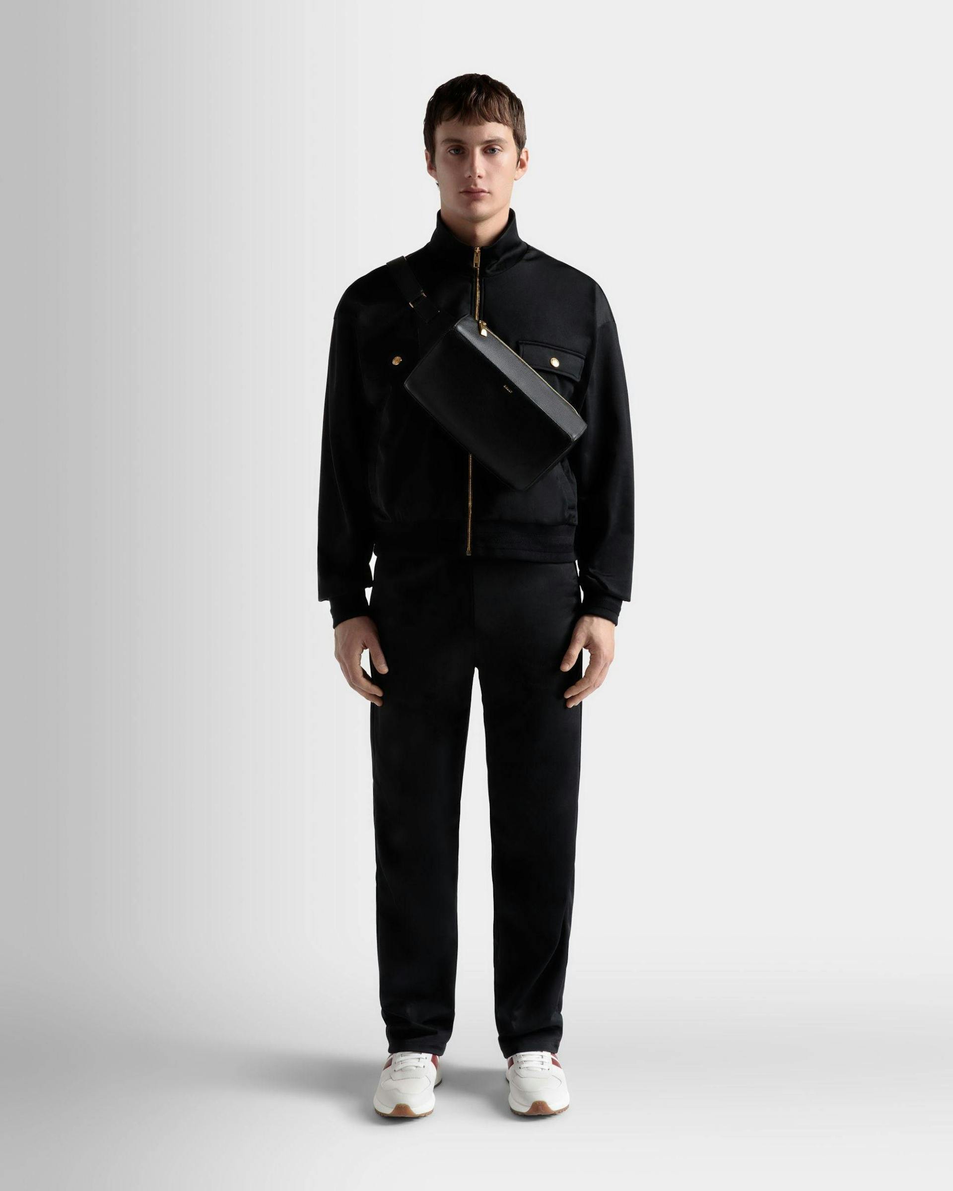 Men's Arkle Belt Bag in Black Grained Leather | Bally | On Model Front