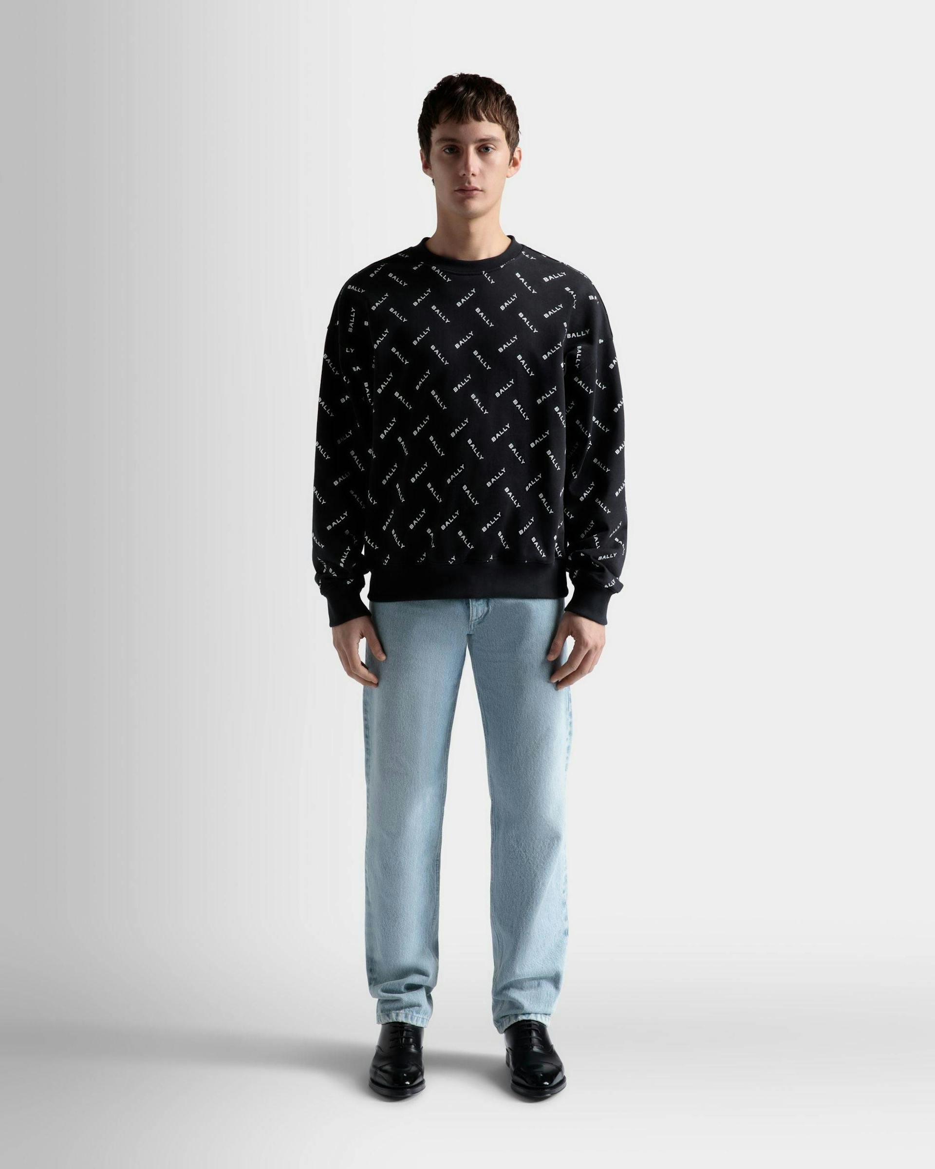 Men's Sweatshirt In Dark Blue Cotton | Bally | On Model Front