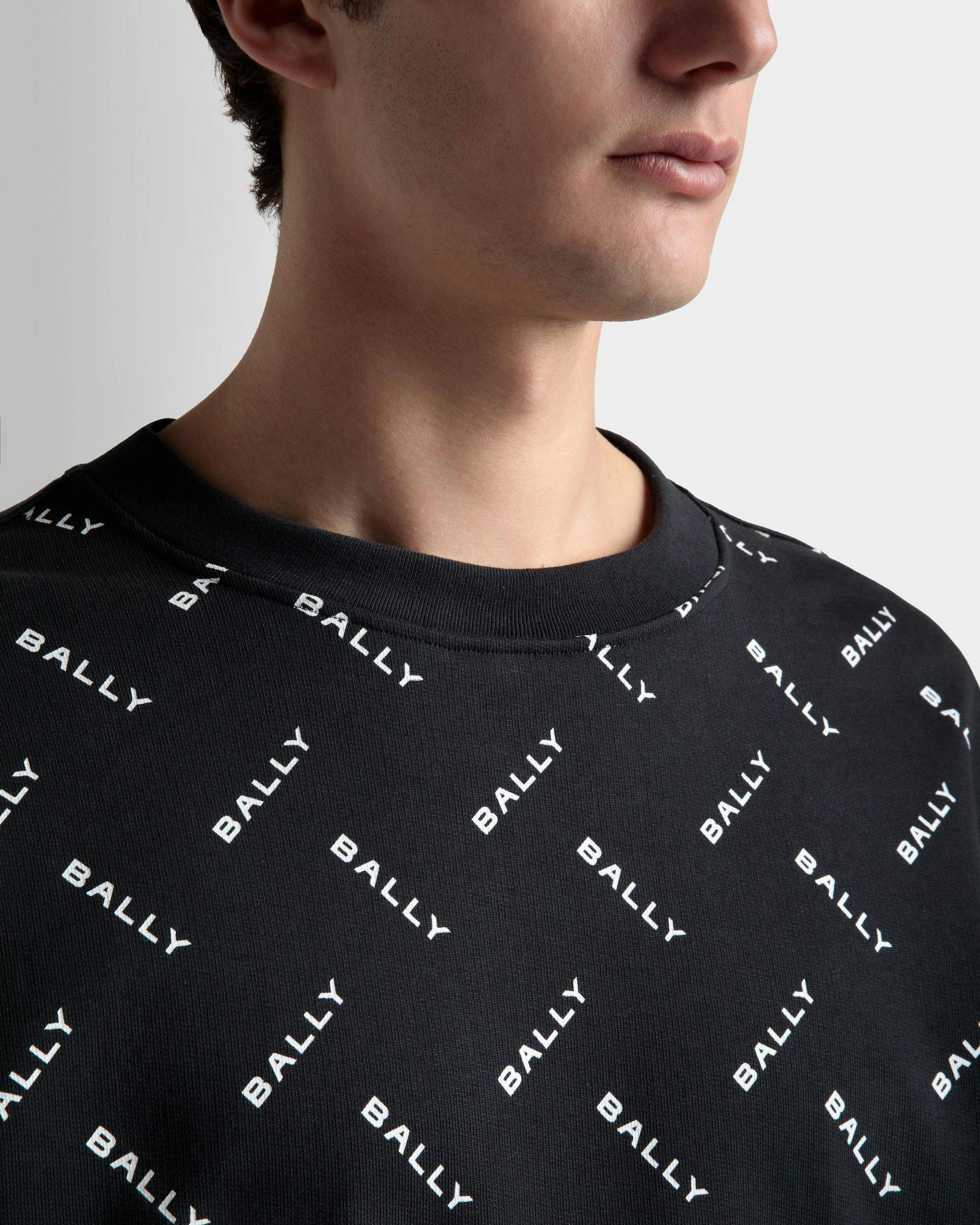 Men's Sweatshirt In Dark Blue Cotton | Bally | On Model Detail