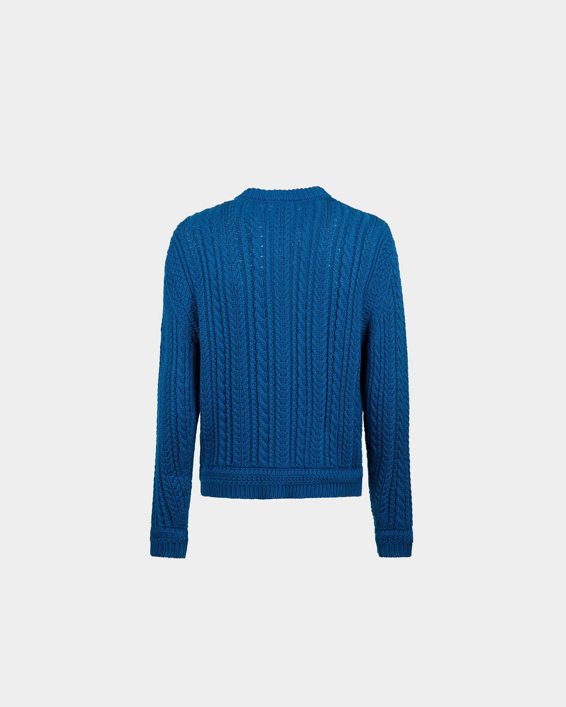 Men's Cable-knit Sweater in Blue Cotton | Bally | Still Life Back