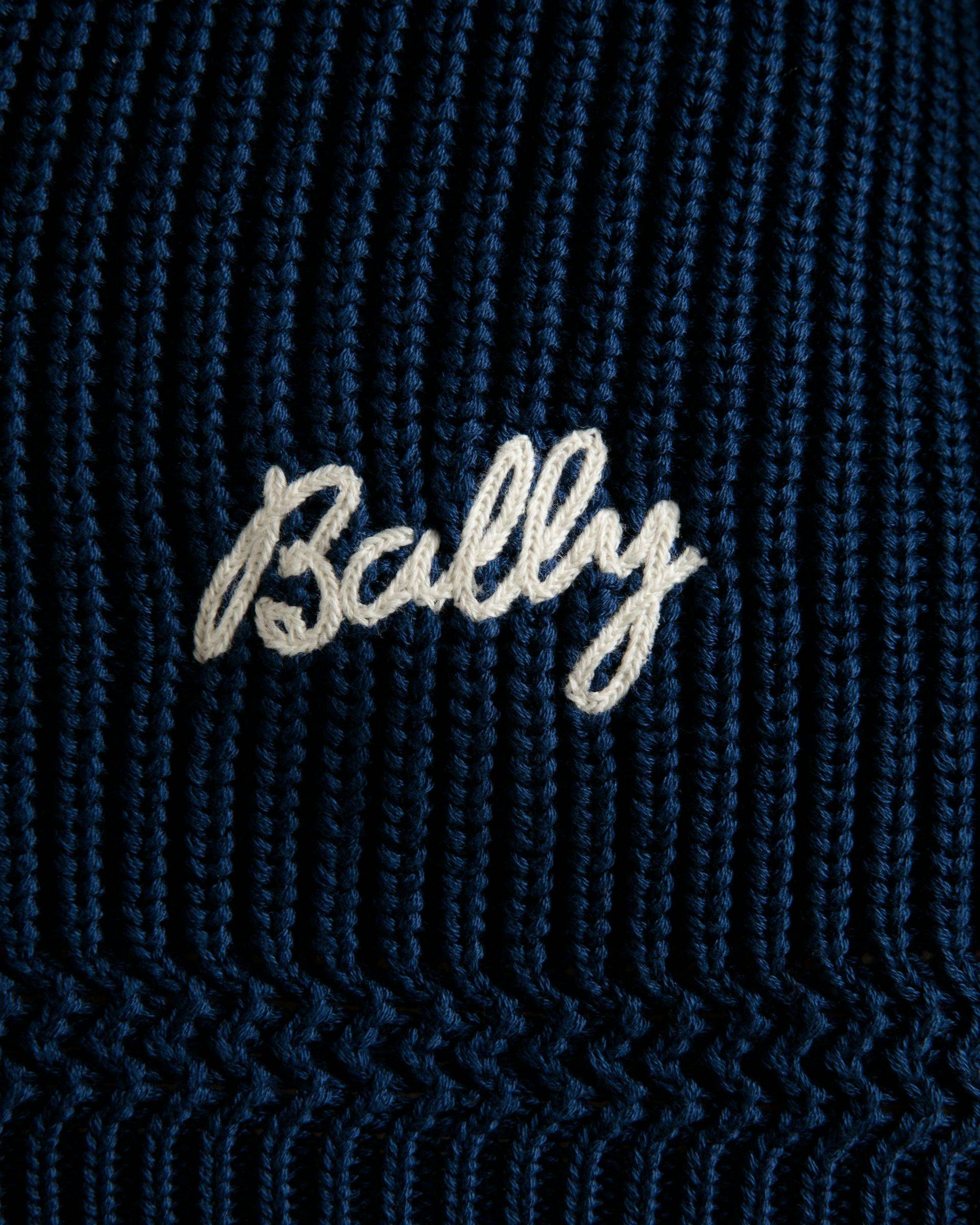 Men's Crewneck Sweater in Blue Cotton | Bally | On Model Detail