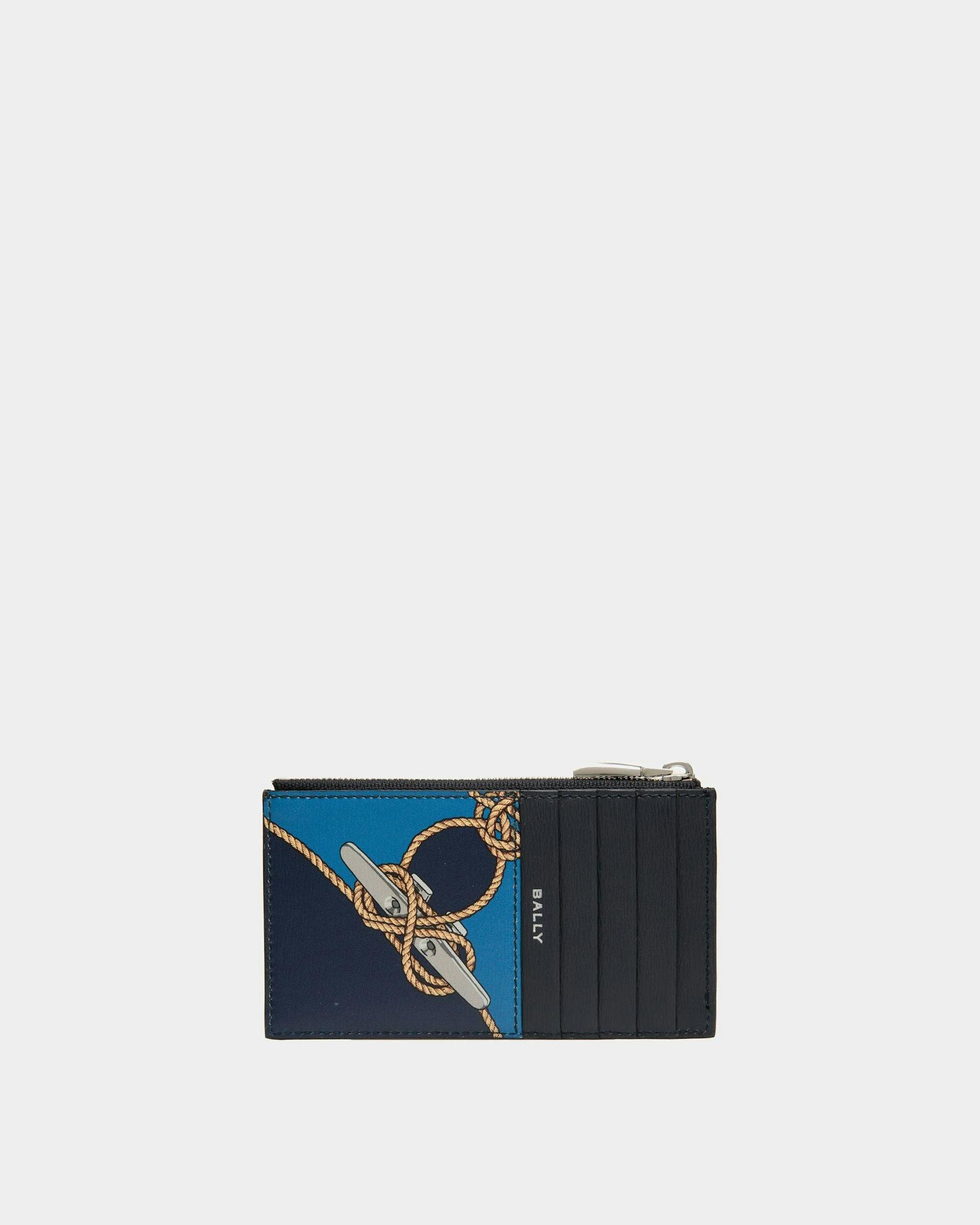 Men's Crossing Coin & Card Holder in Blue Leather | Bally | Still Life Back