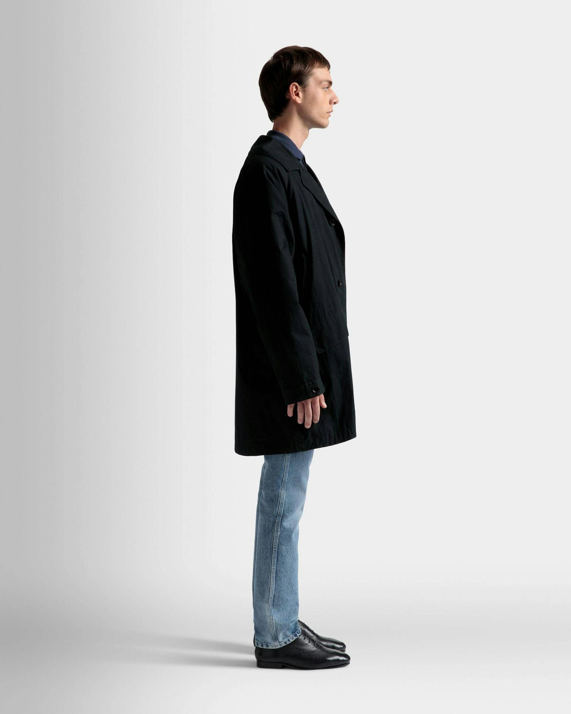 Men's Duster Coat In Black Polyamide | Bally | On Model 3/4 Front