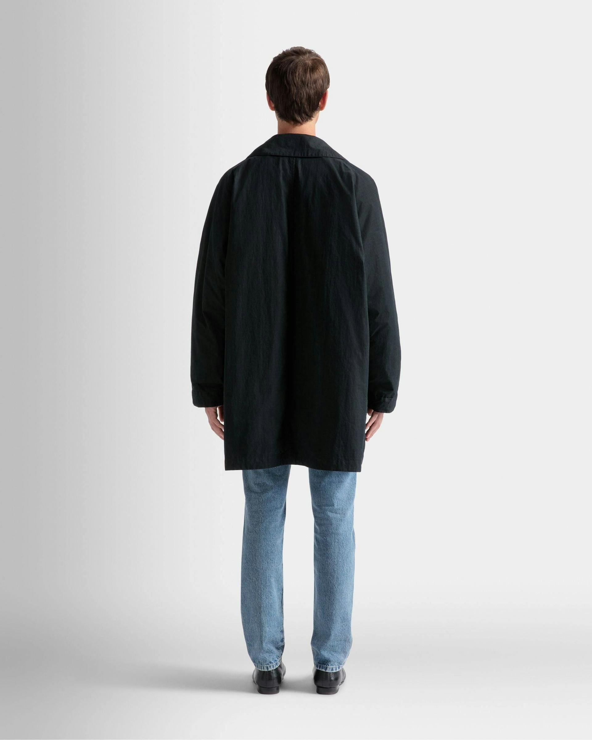 Men's Duster Coat In Black Polyamide | Bally | On Model Back