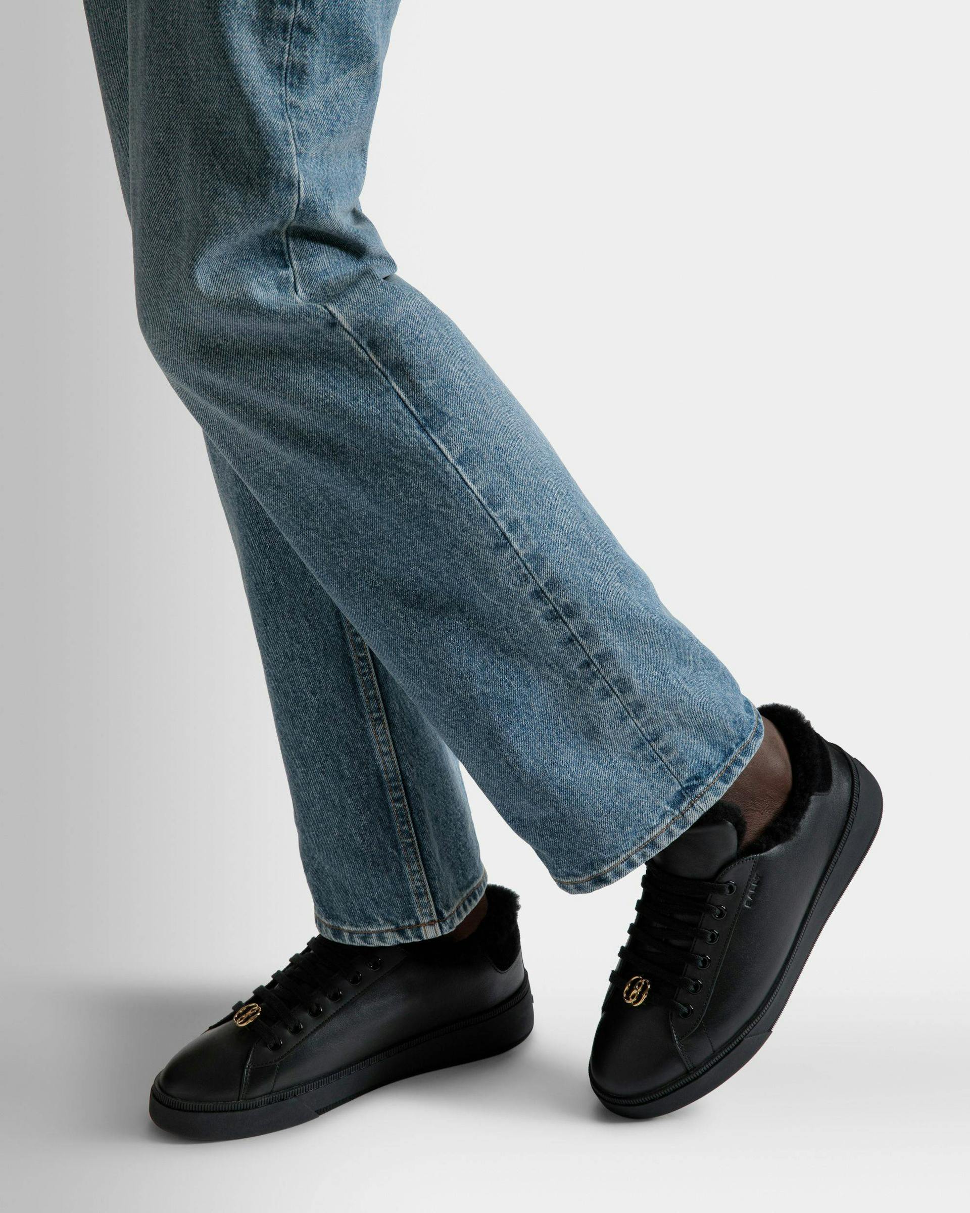 Men's Raise Sneakers In Black Leather | Bally | On Model Close Up