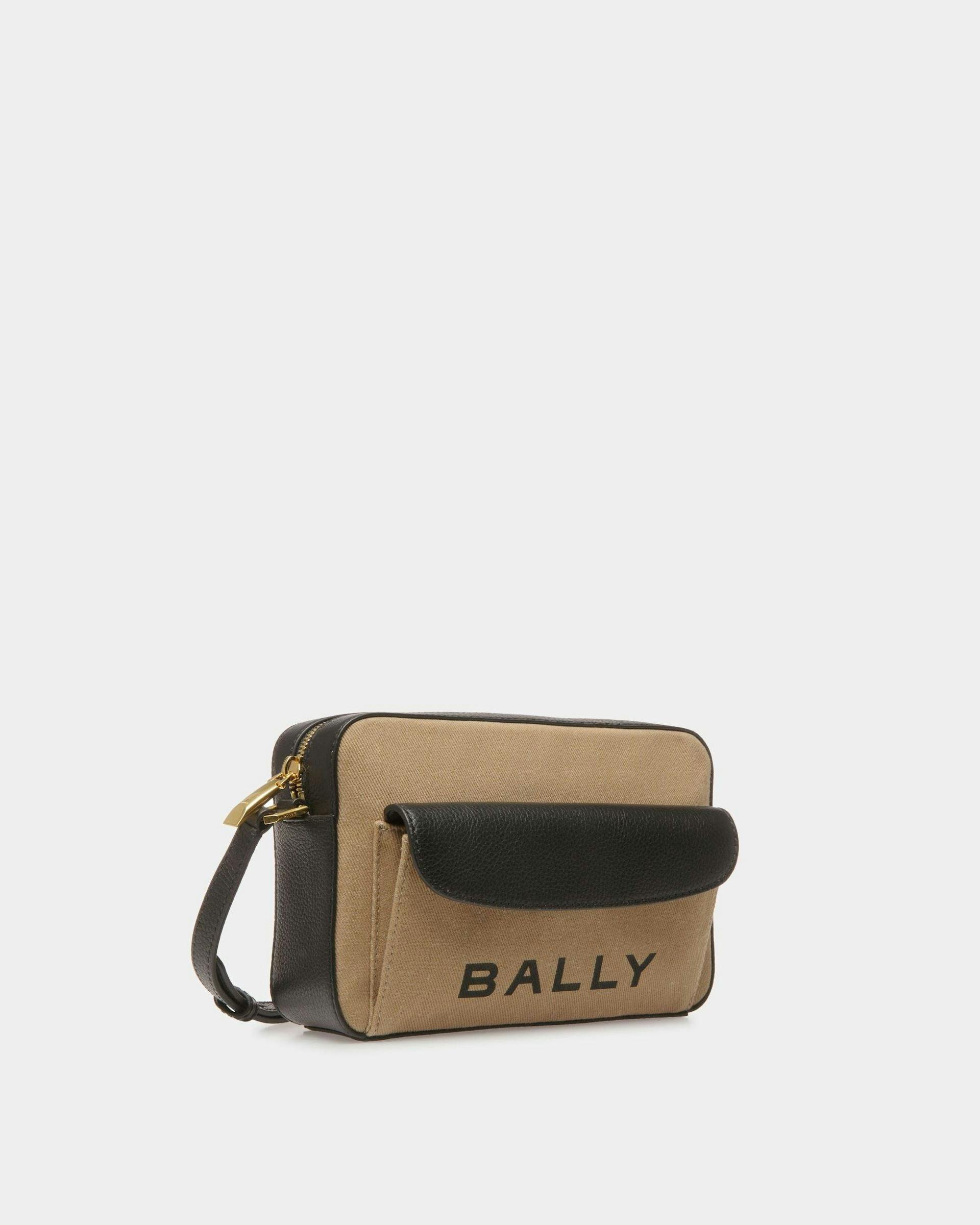 Women's Bar Crossbody Bag In Sand And Black Fabric | Bally | Still Life 3/4 Front