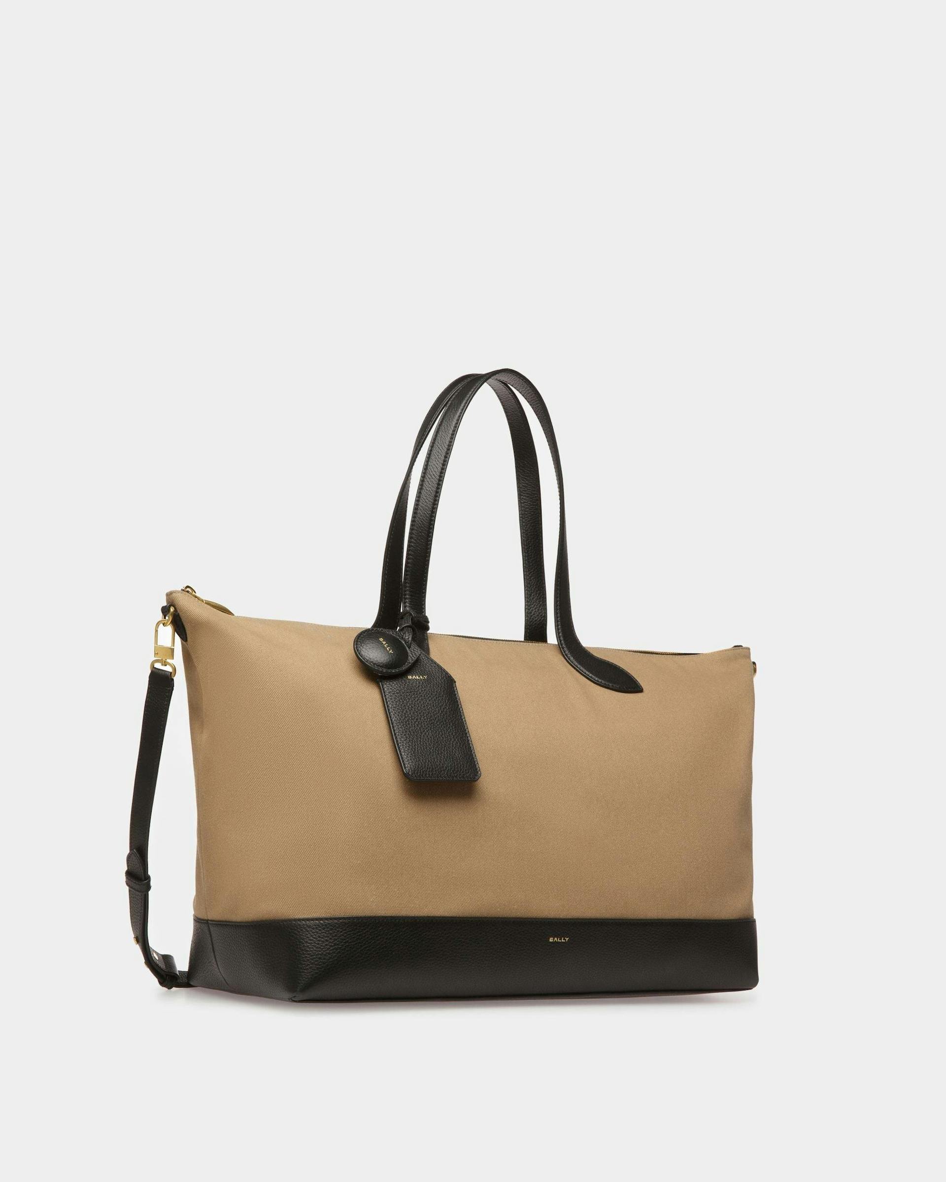 Women's Bar Tote Bag In sand And Black Fabric | Bally | Still Life 3/4 Front