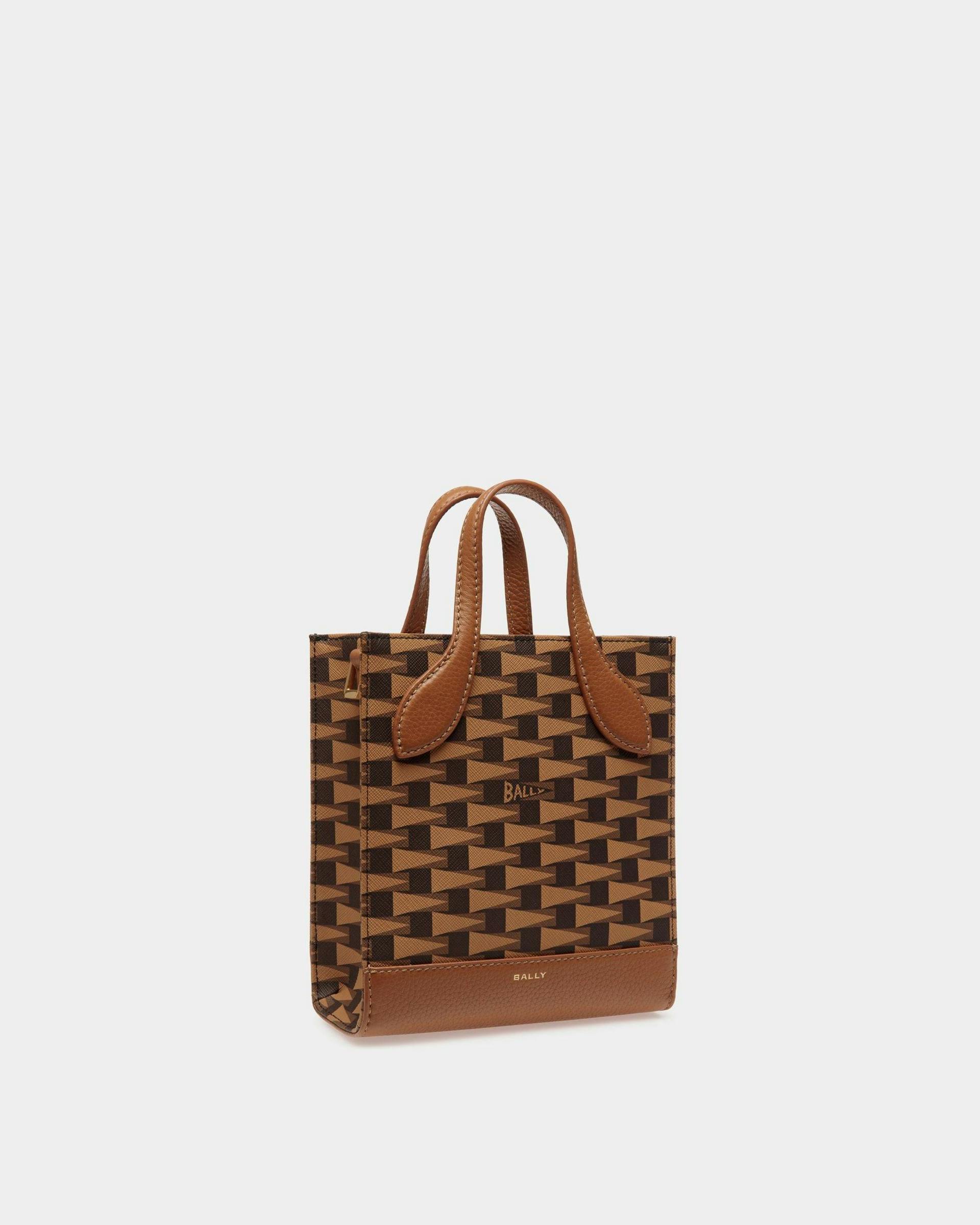 Women's Pennant Mini Tote Bag in Brown Pennant Motif TPU | Bally | Still Life 3/4 Front