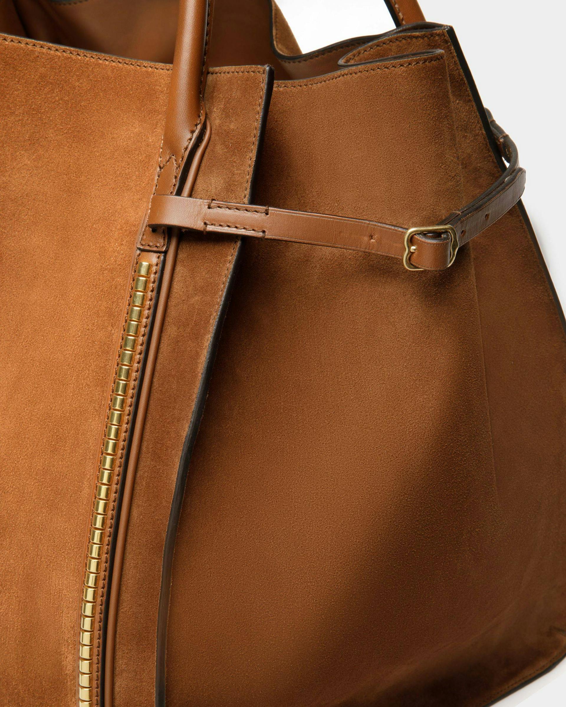 Women's Chesney Extra Large Tote Bag In Brown Suede Leather | Bally | Still Life Detail