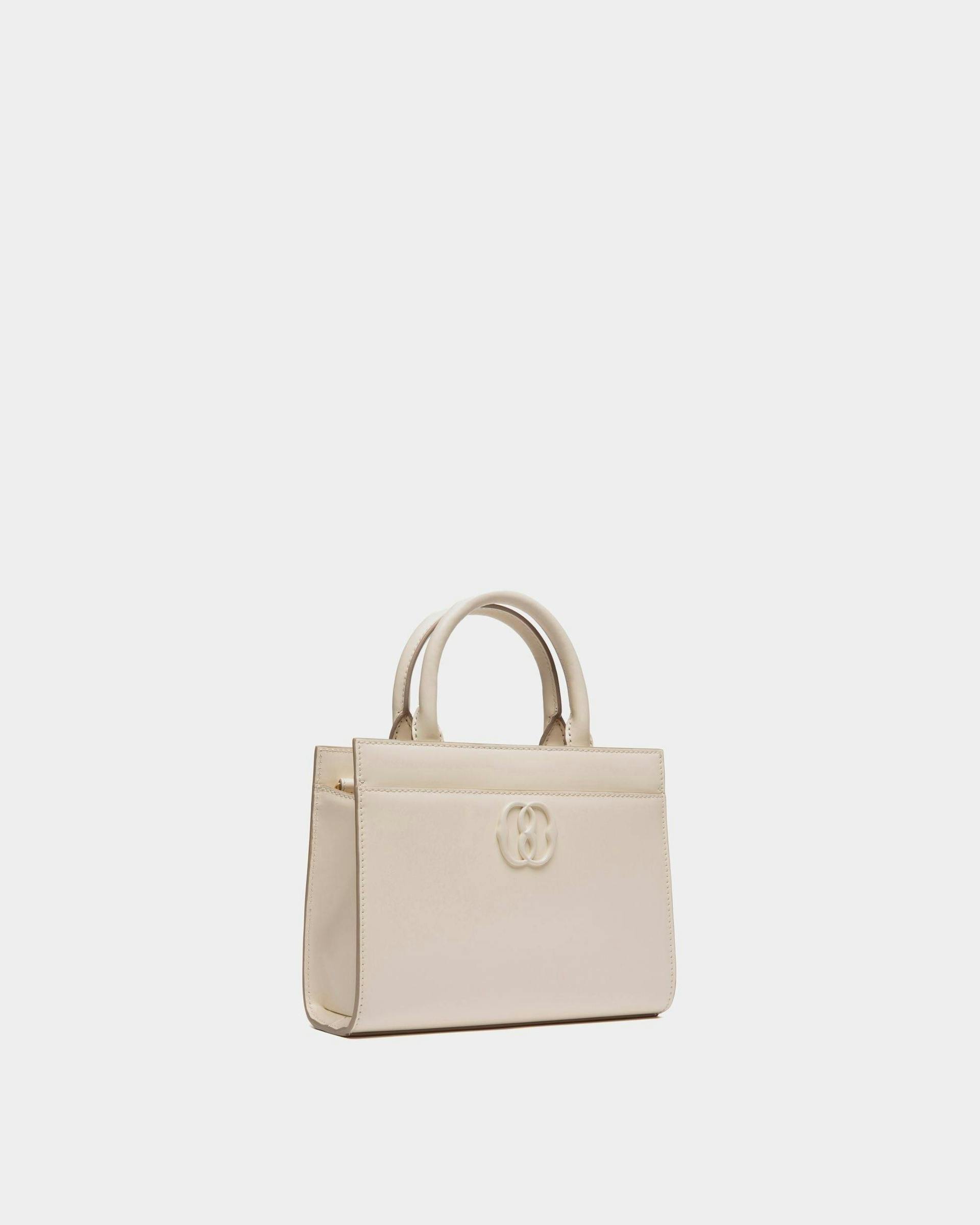 Women's Emblem Small Tote Bag in White Patent Leather | Bally | Still Life 3/4 Front