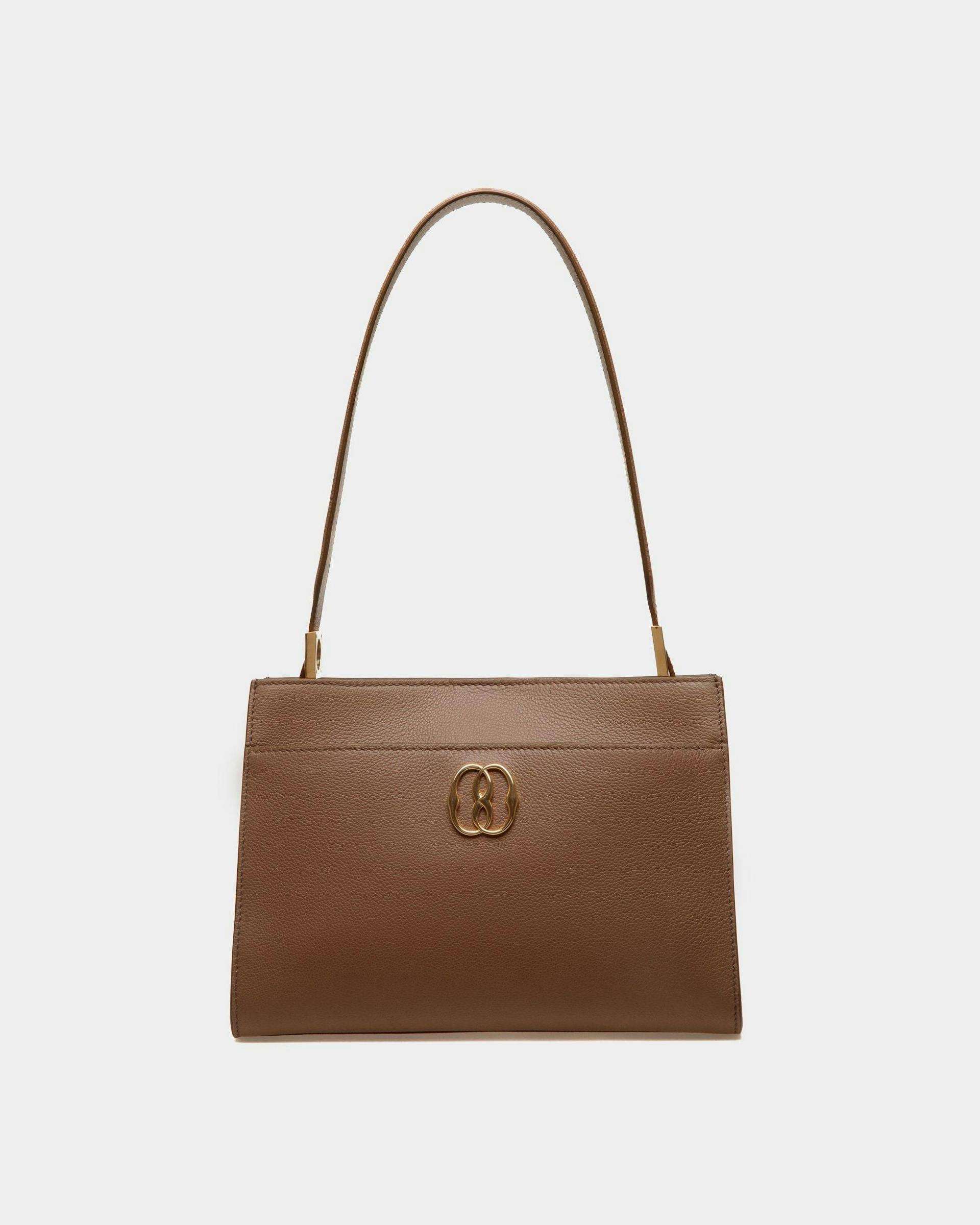 Women's Emblem Shoulder Bag in Brown Grained Leather | Bally | Still Life Front