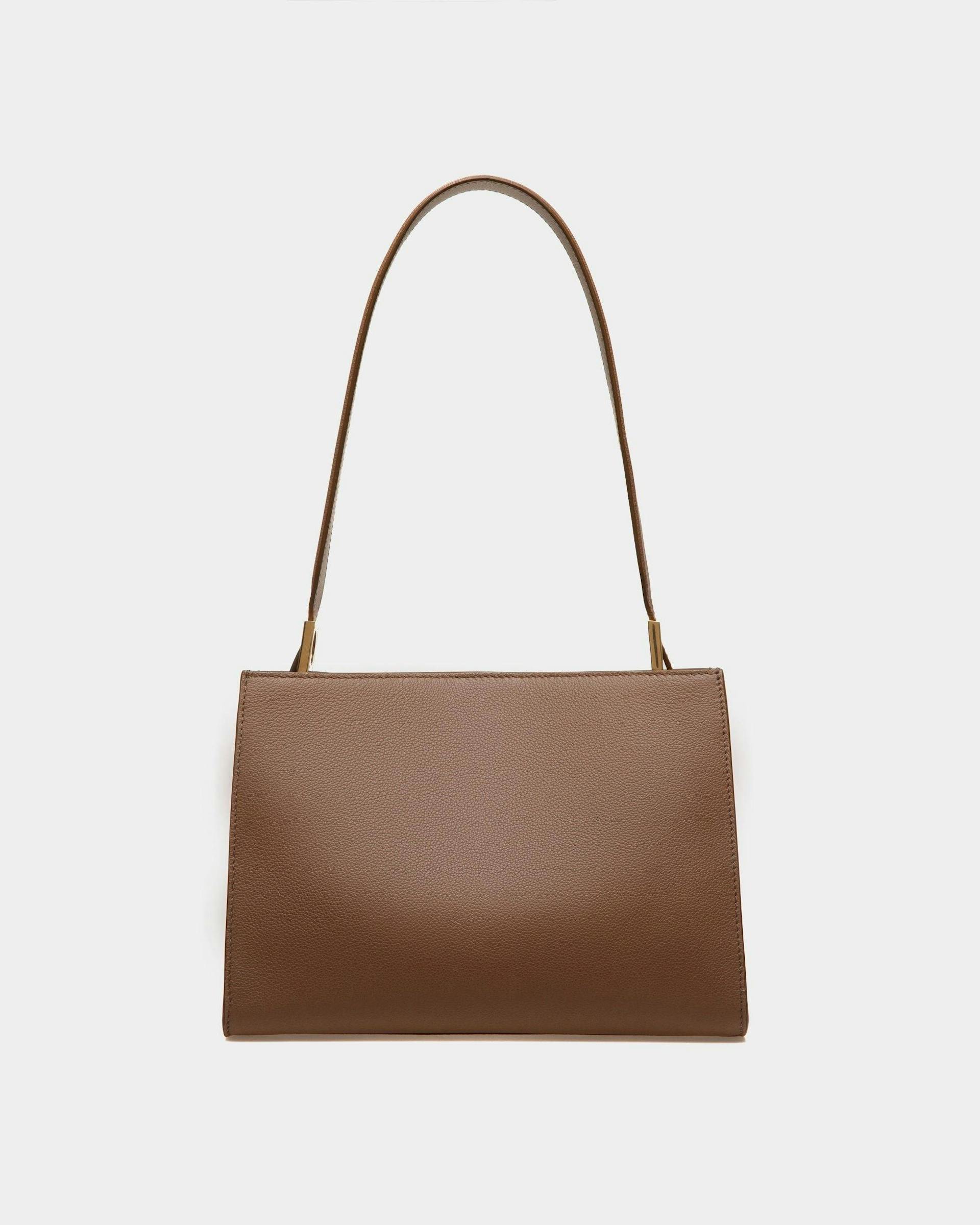 Women's Emblem Shoulder Bag in Brown Grained Leather | Bally | Still Life Back