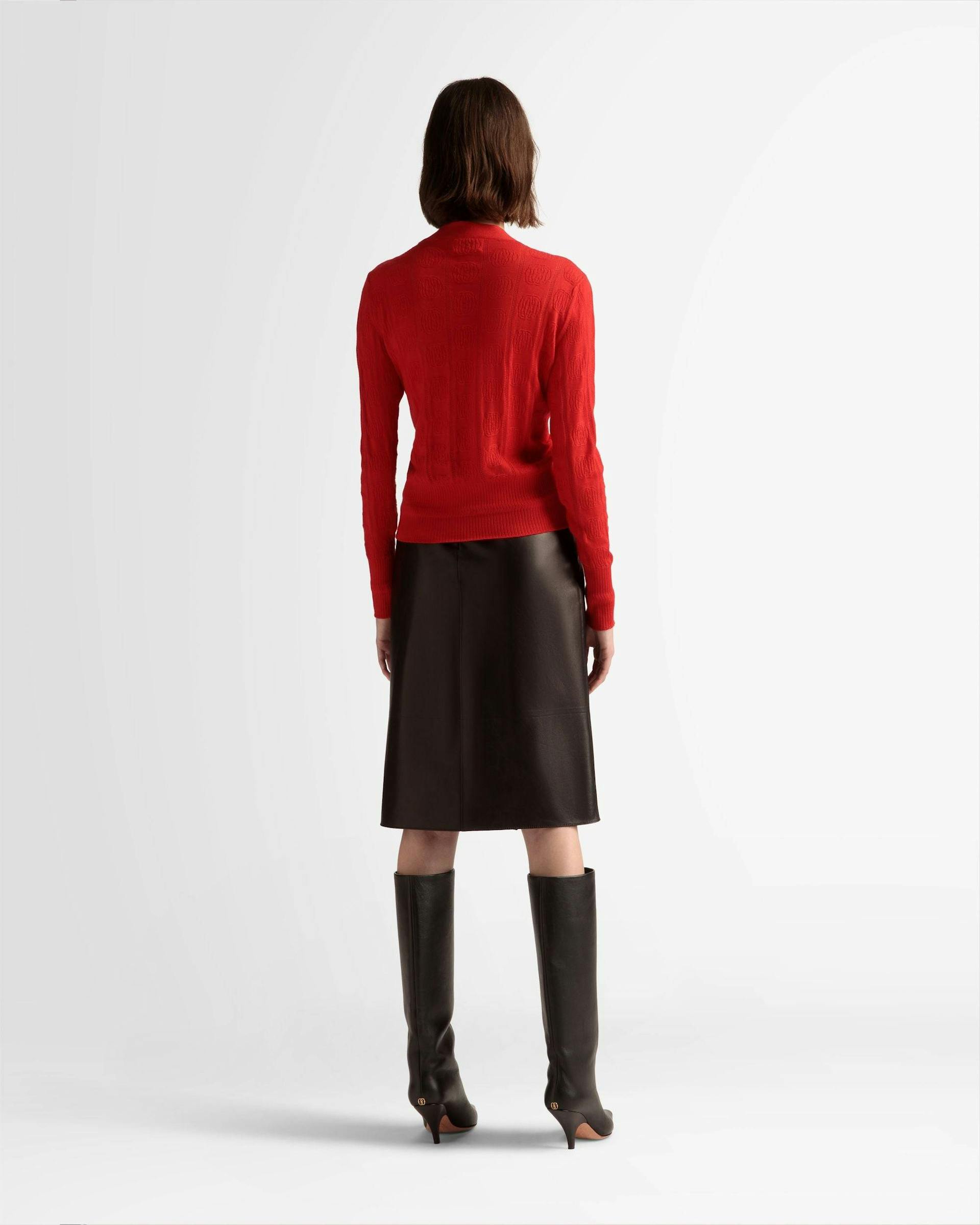 Women's Knit Detail Cardigan In Deep Ruby Wool | Bally | On Model Back
