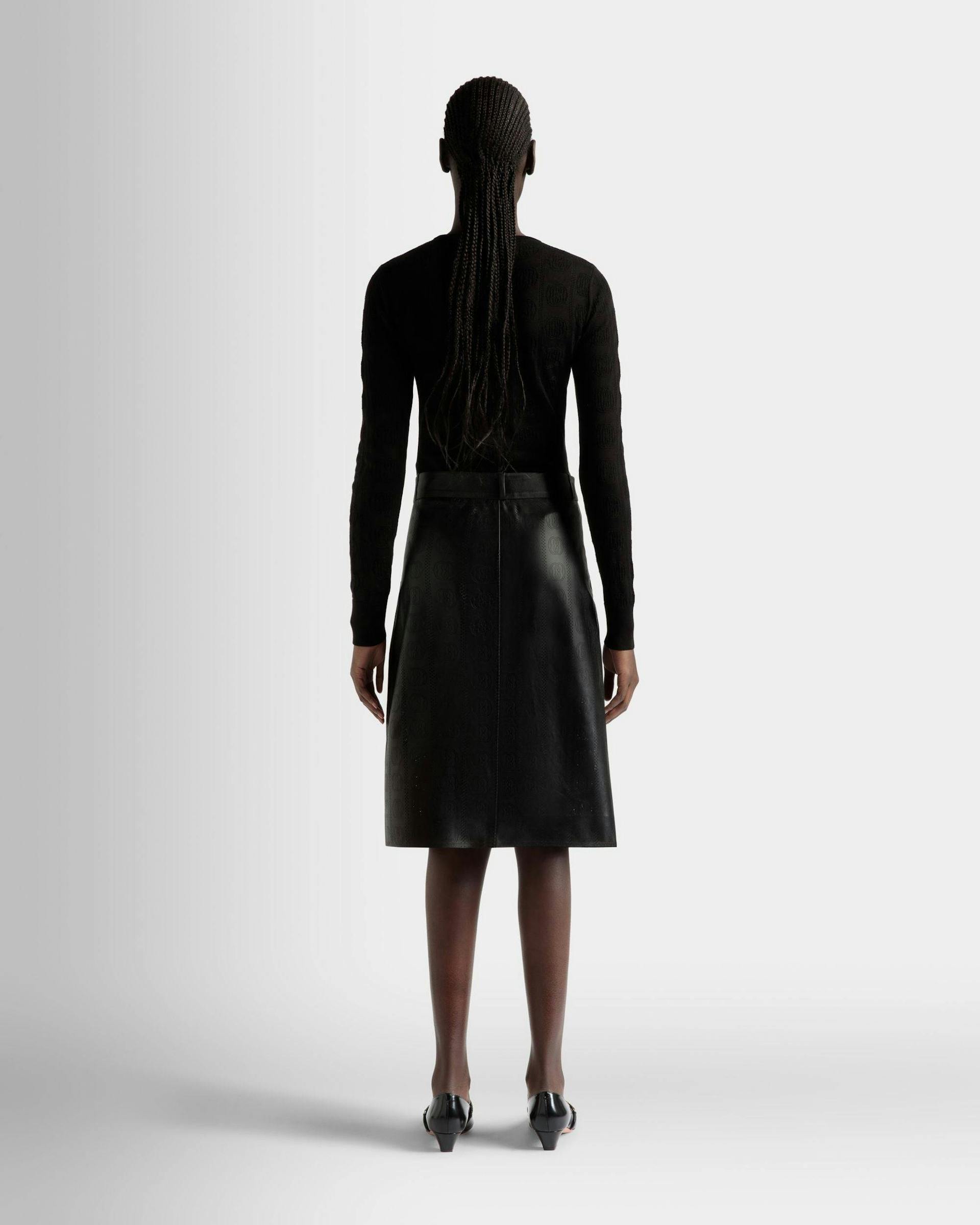 Women's Midi Skirt In Black Leather | Bally | On Model Back