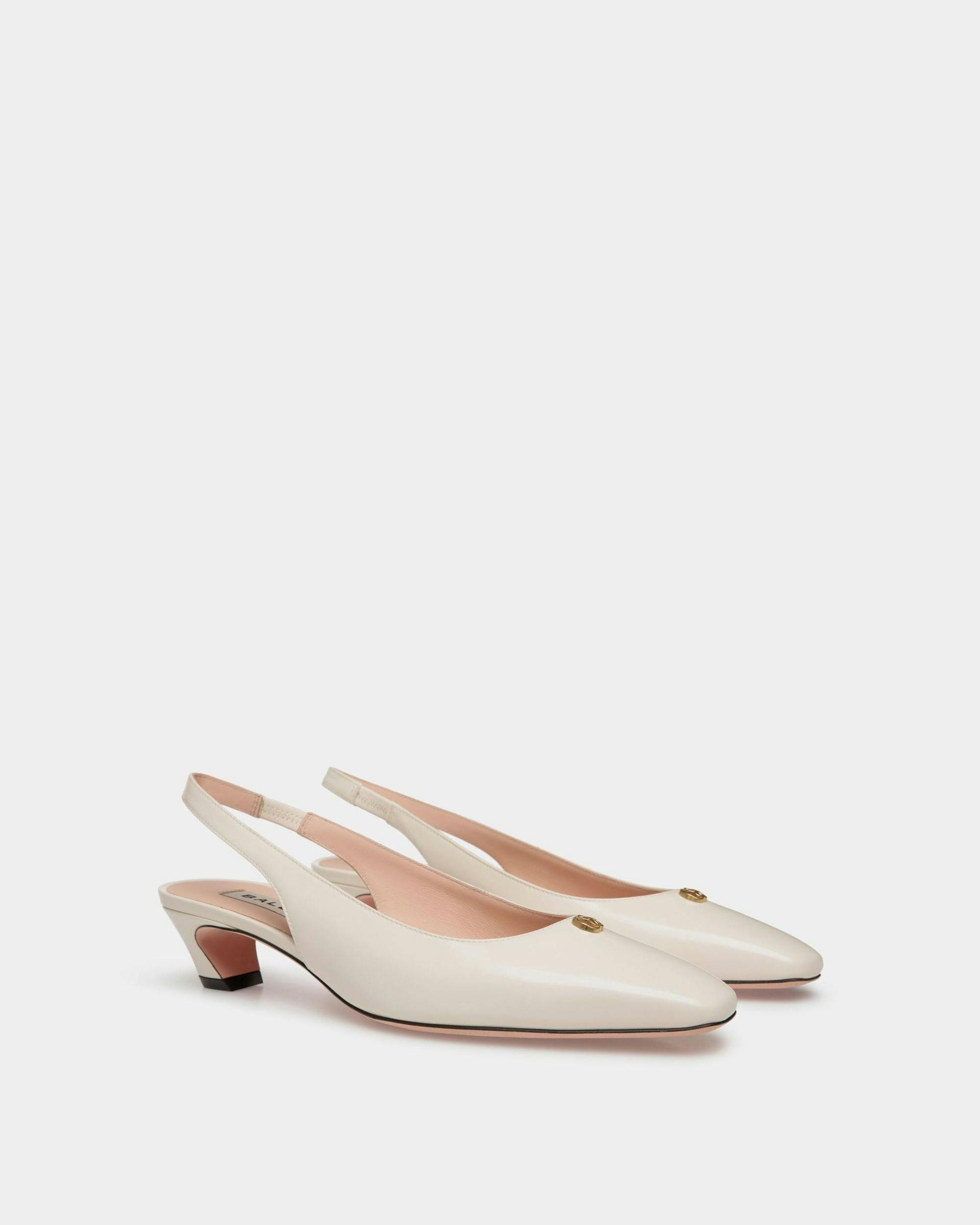 Women's Sylt Slingback Pump In White Leather | Bally | Still Life 3/4 Front