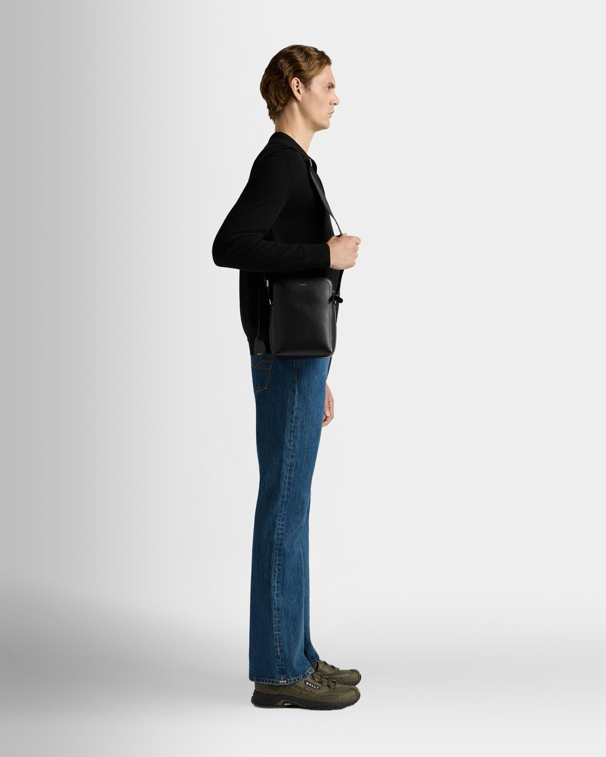 Bally Global - Capitol Crossbody Bag in Black Grained Leather - Black