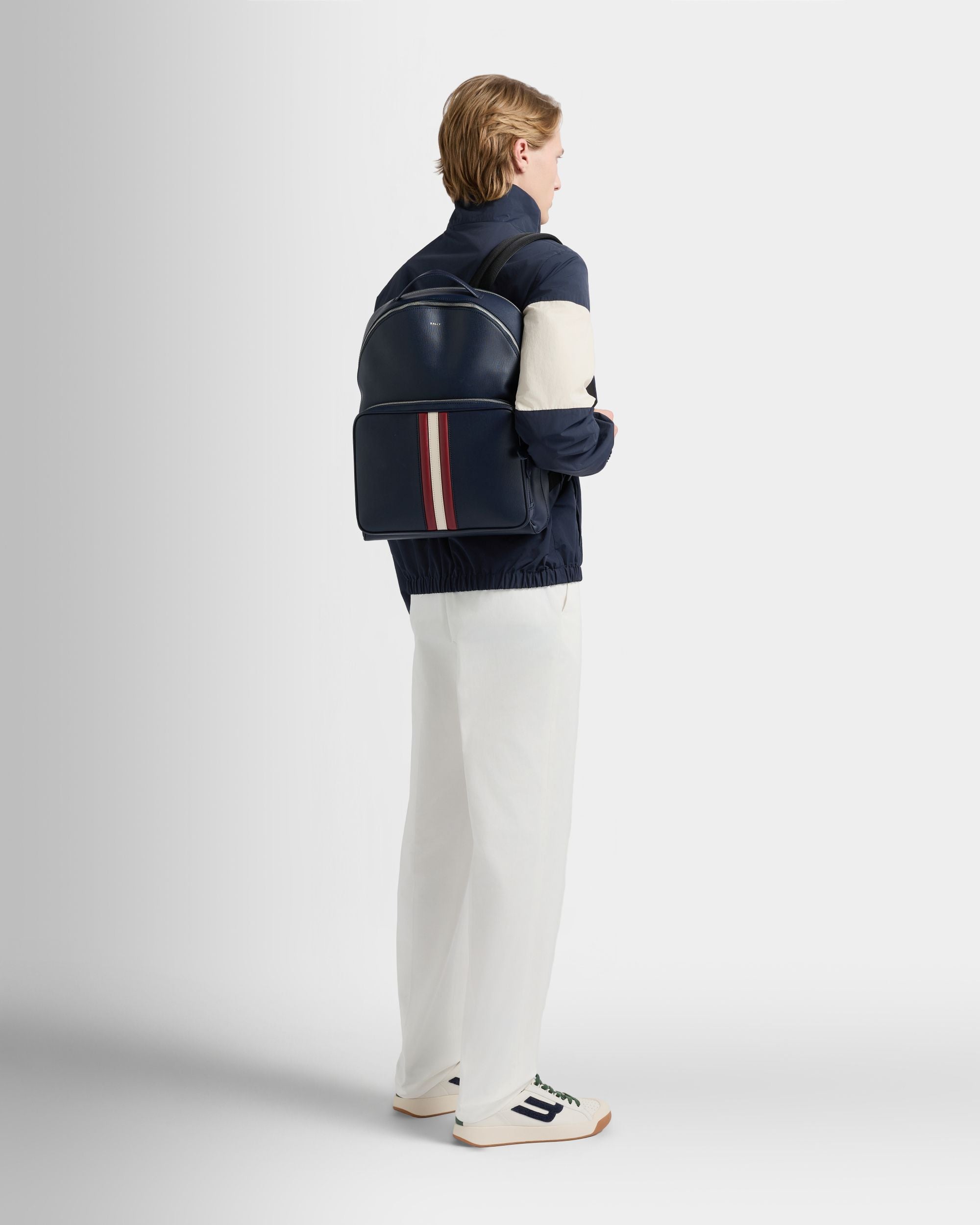 Bally Global - Mythos Backpack in Navy Blue Recycled Leather - Blue