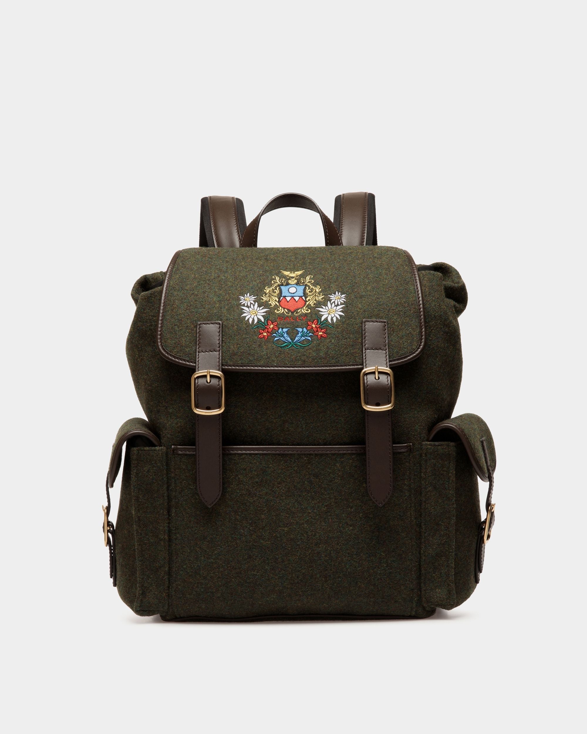Bally Global - Winter Capsule バックパック ダークグリーン ウール＆エバノブラウン レザー アルパインフラワー - グリーン