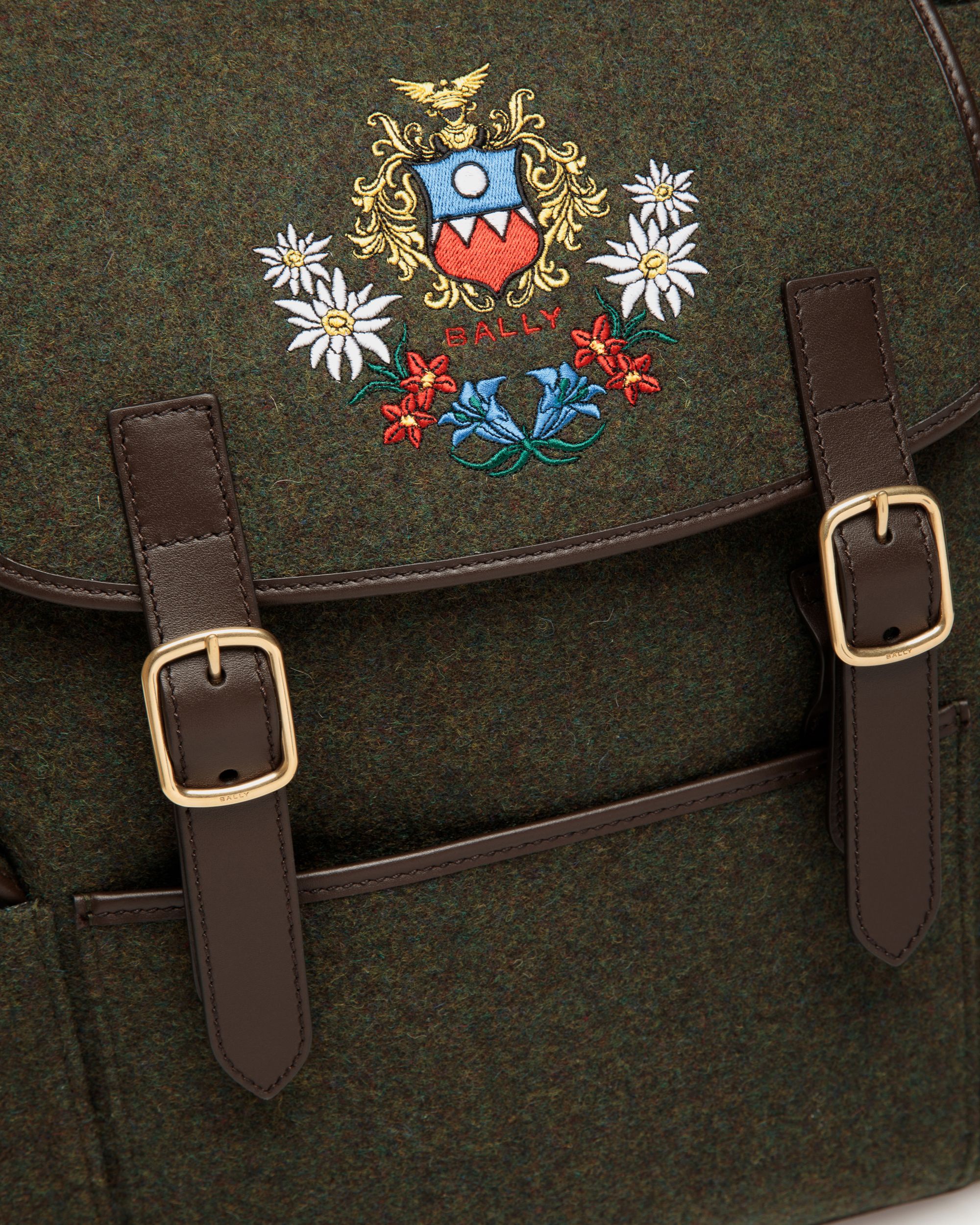 Bally Global - Winter Capsule バックパック ダークグリーン ウール＆エバノブラウン レザー アルパインフラワー - グリーン