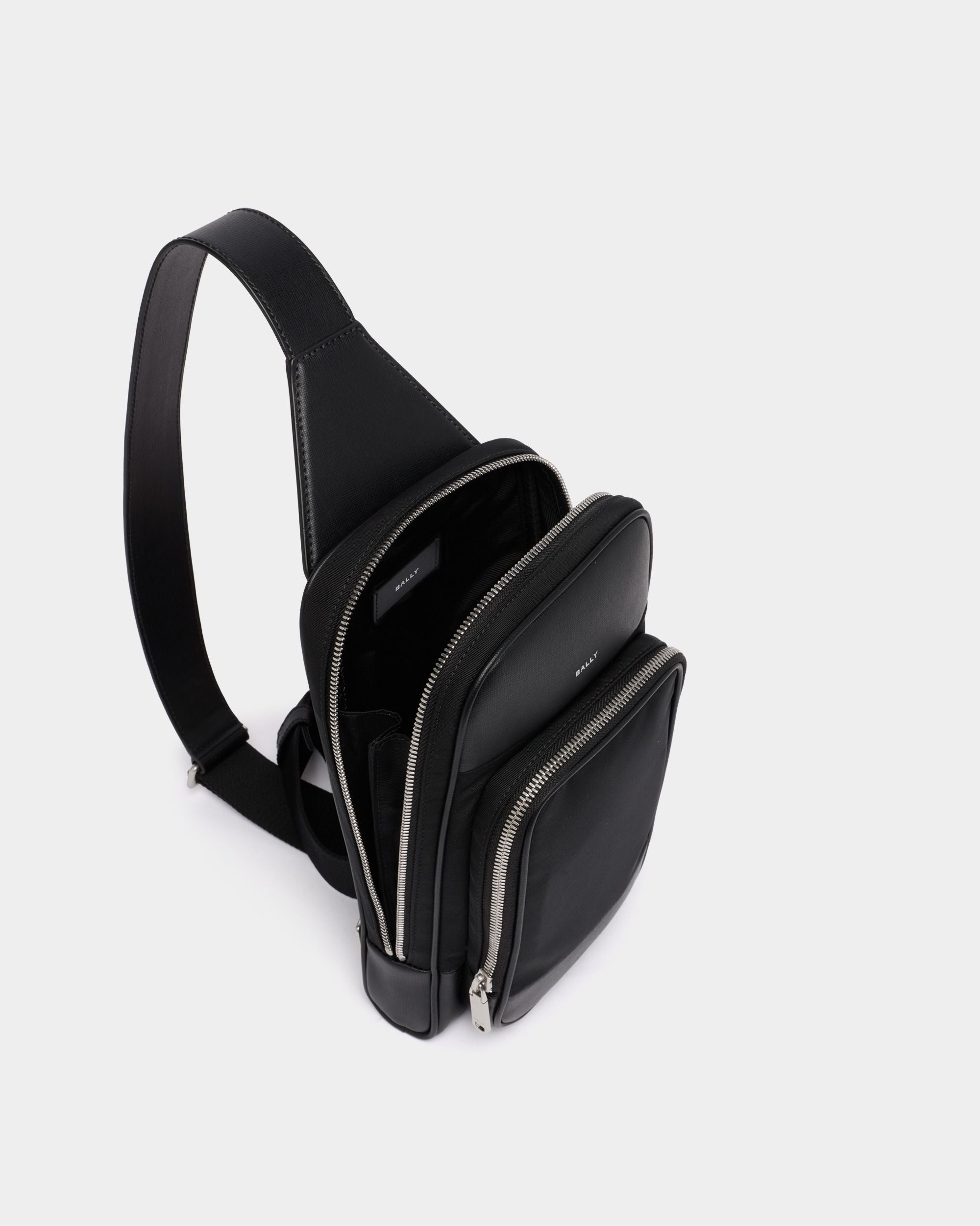 Bally Global - Vogel Sling Bag in Black Nylon and Recycled Leather - Black