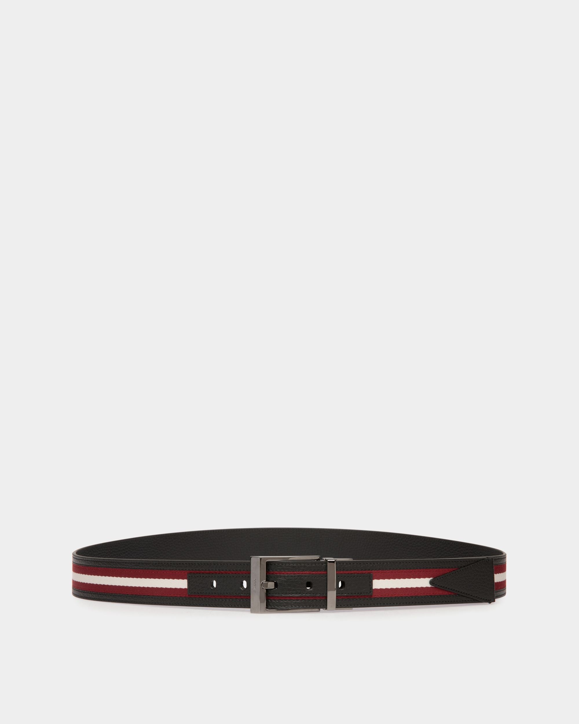 Bally Global - Shiffie 35mm Reversible Belt in Red and White Fabric And Black Leather - Multicolor