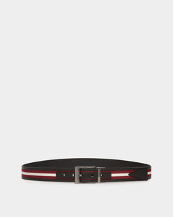 Shiffie 35mm Reversible Belt in Red and White Fabric And Black Leather