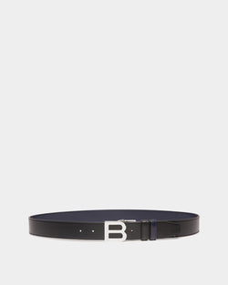 B Logo 35mm Reversible And Adjustable Belt in Black And Navy Blue Leather