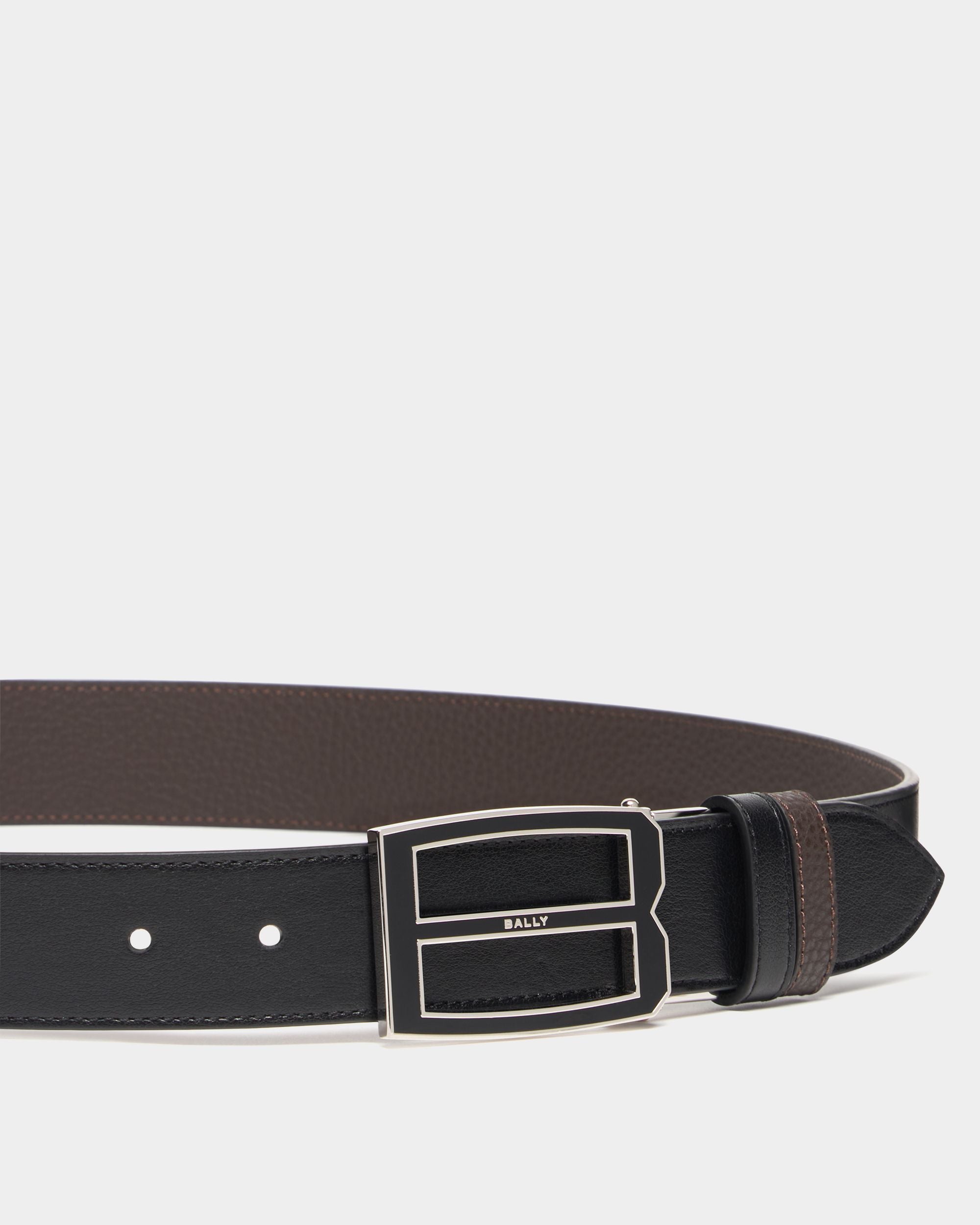 Bally Global - Bally Iconic Buckle Adjustable And Reversible Belt in Black and Ebano Leather - Multicolor