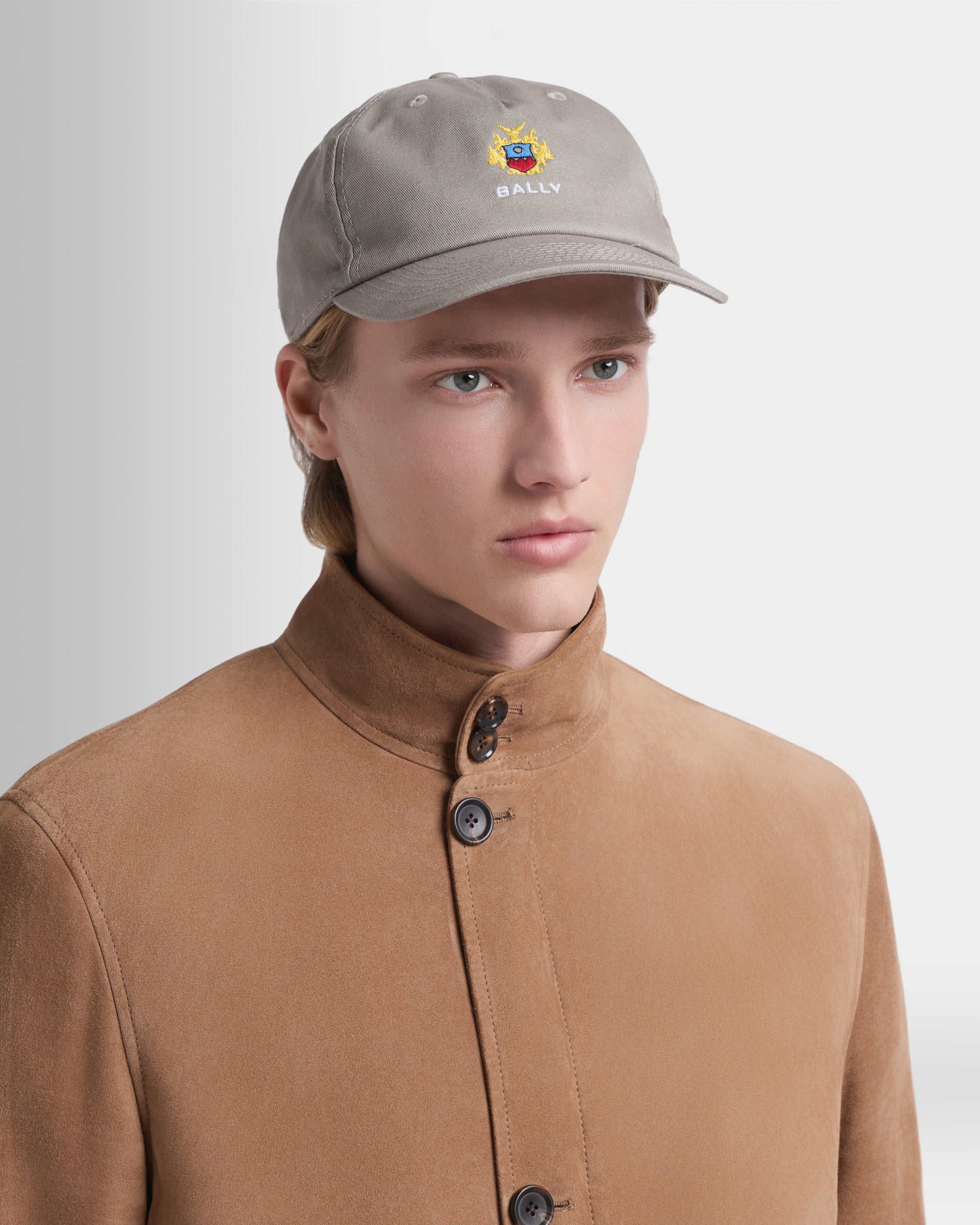 Bally Global - Baseball Hat in Grey Melange Cotton With the Bally Crest - Grey