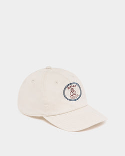 Tennis Collection Baseball Hat in Ivory Cotton with Embroidery