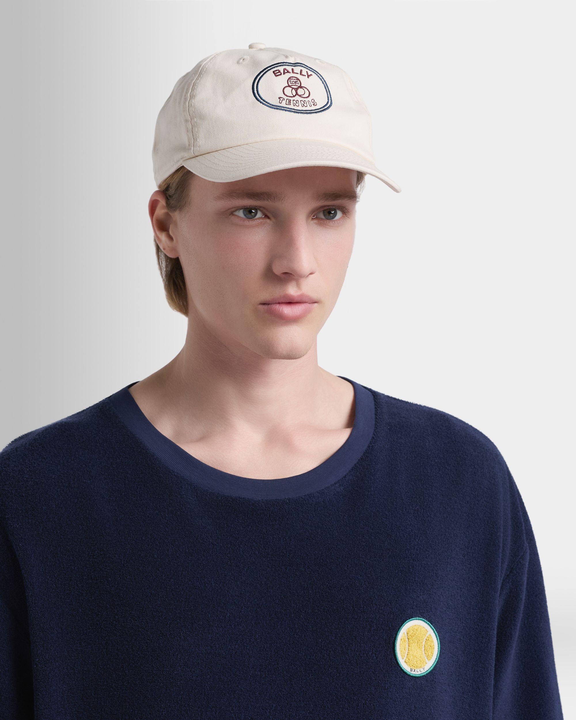 Bally Global - Tennis Collection Baseball Hat in Ivory Cotton with Embroidery - White
