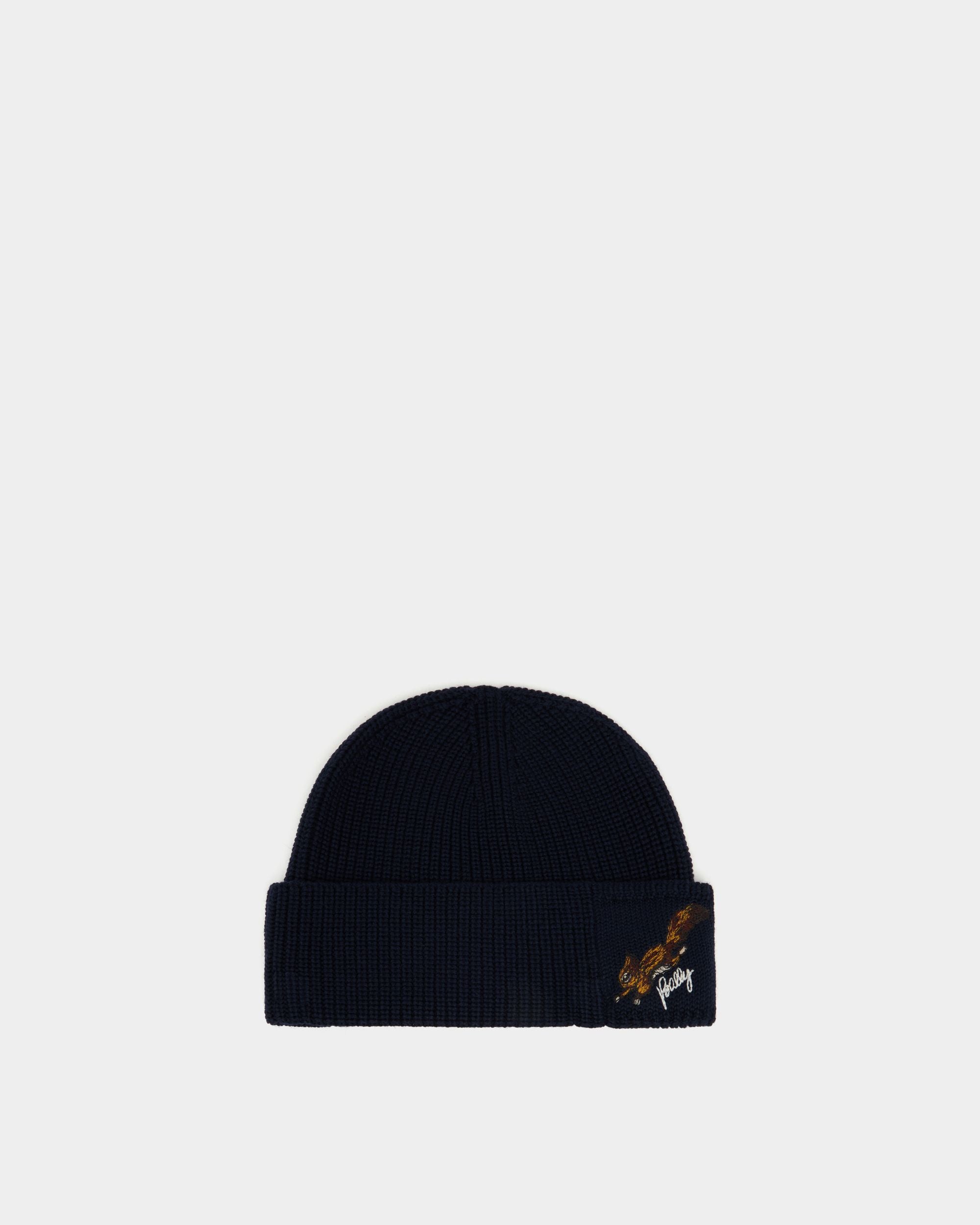 Bally Global - クリスマス ビーニー ネイビーブルーウール Ballyロゴとリス - ブルー