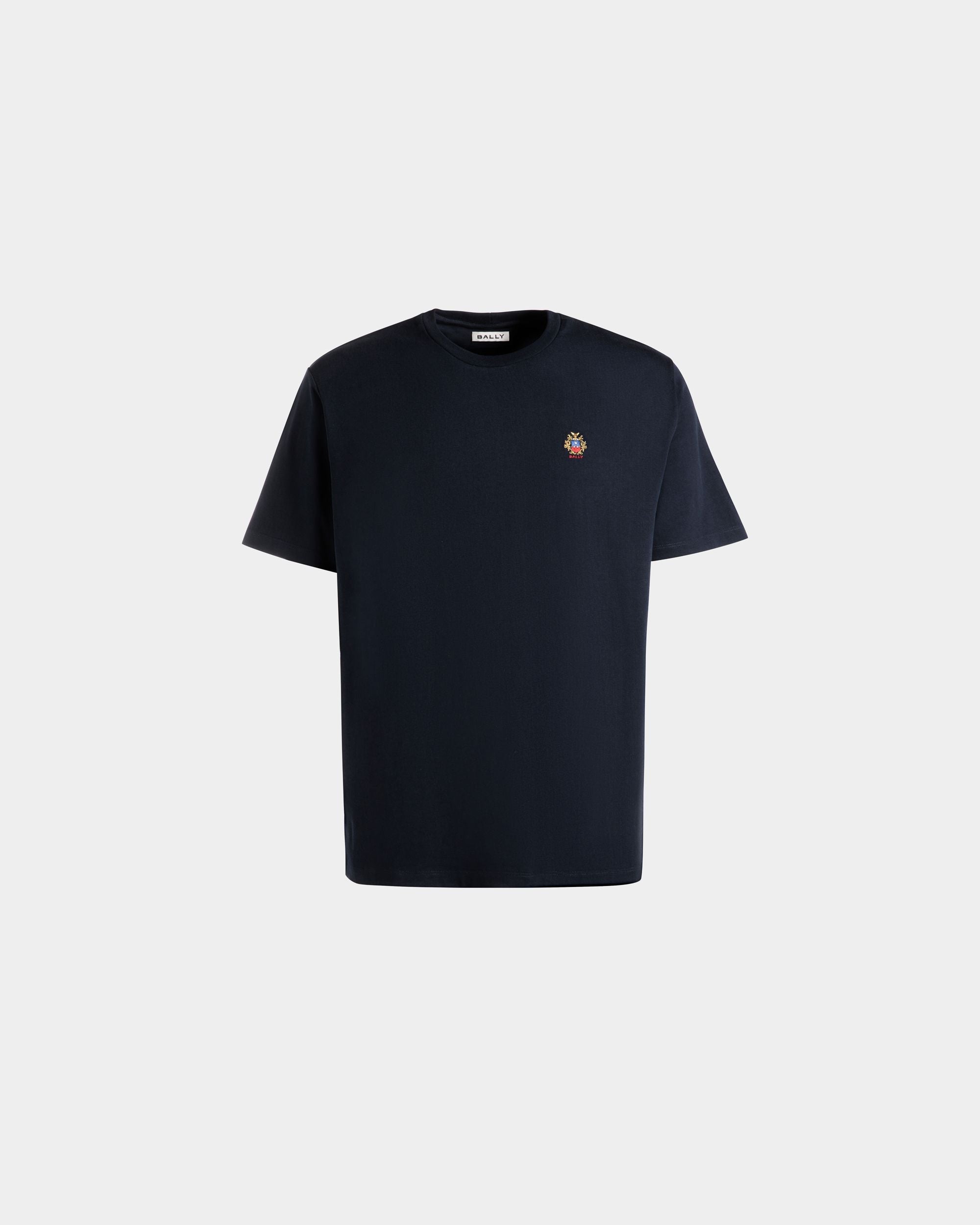 Bally Global - T-Shirt With a Bally Crest Logo In Navy Blue Cotton - Blue