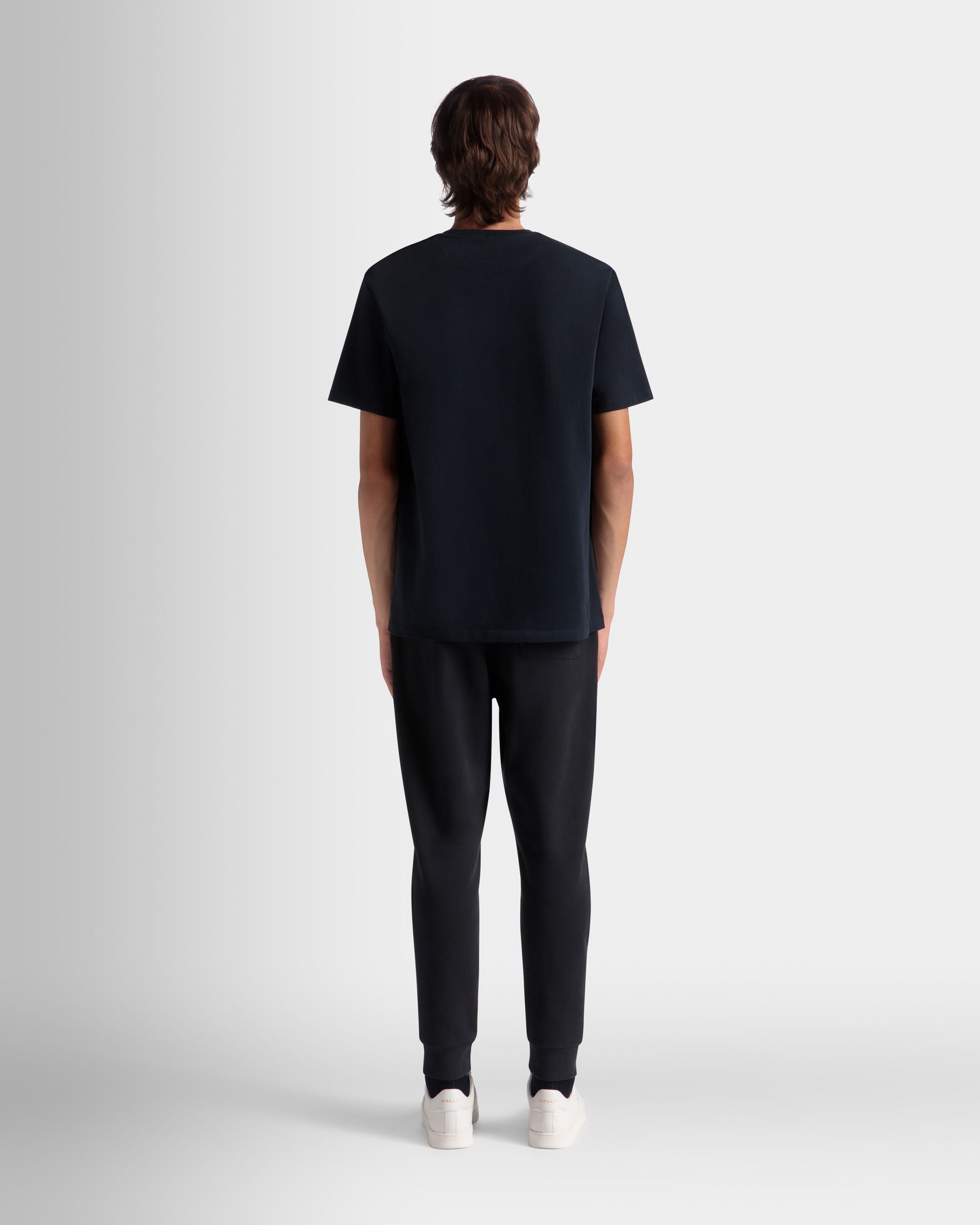 Bally Global - T-Shirt With a Bally Crest Logo In Navy Blue Cotton - Blue