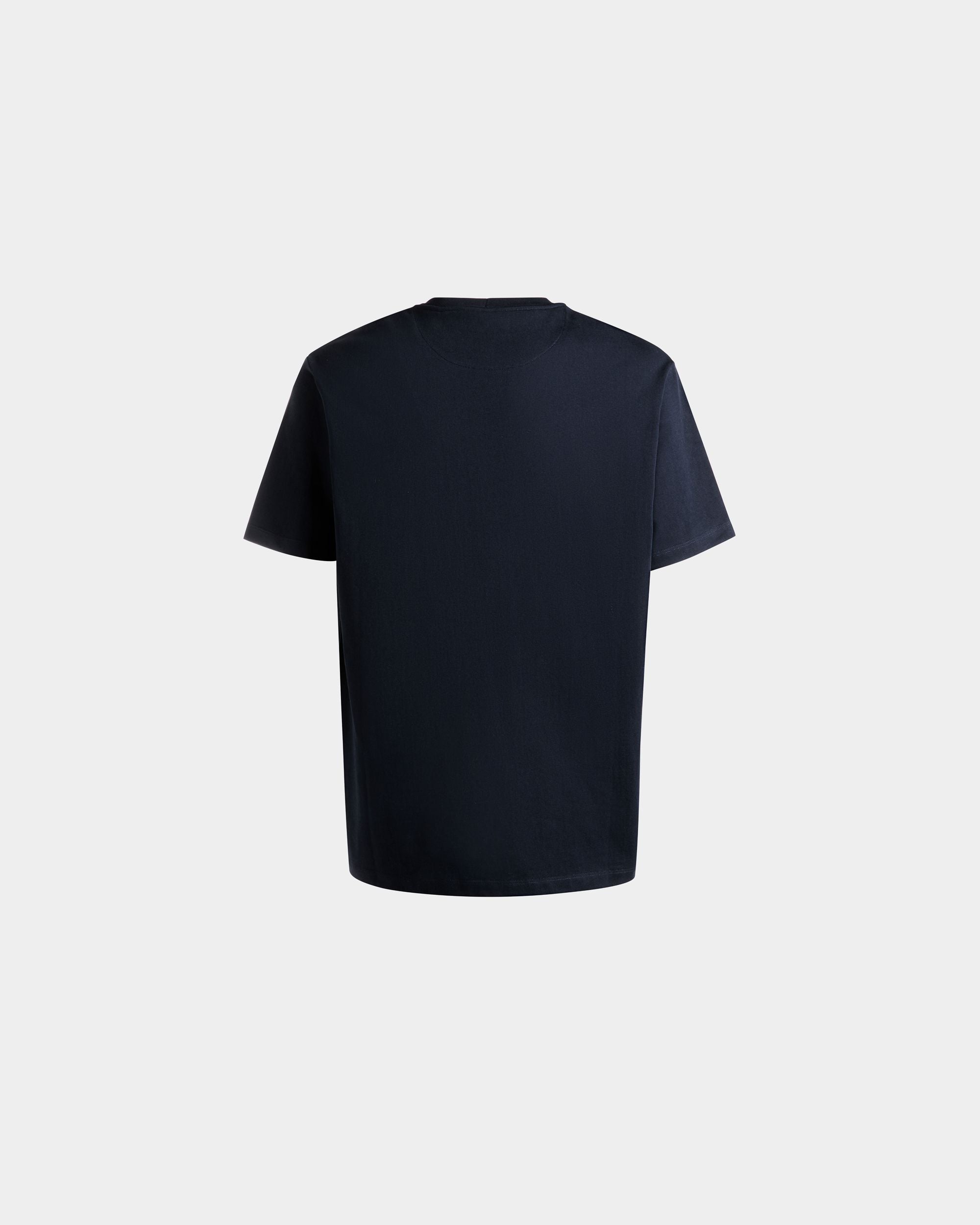 Bally Global - T-Shirt With a Bally Crest Logo In Navy Blue Cotton - Blue
