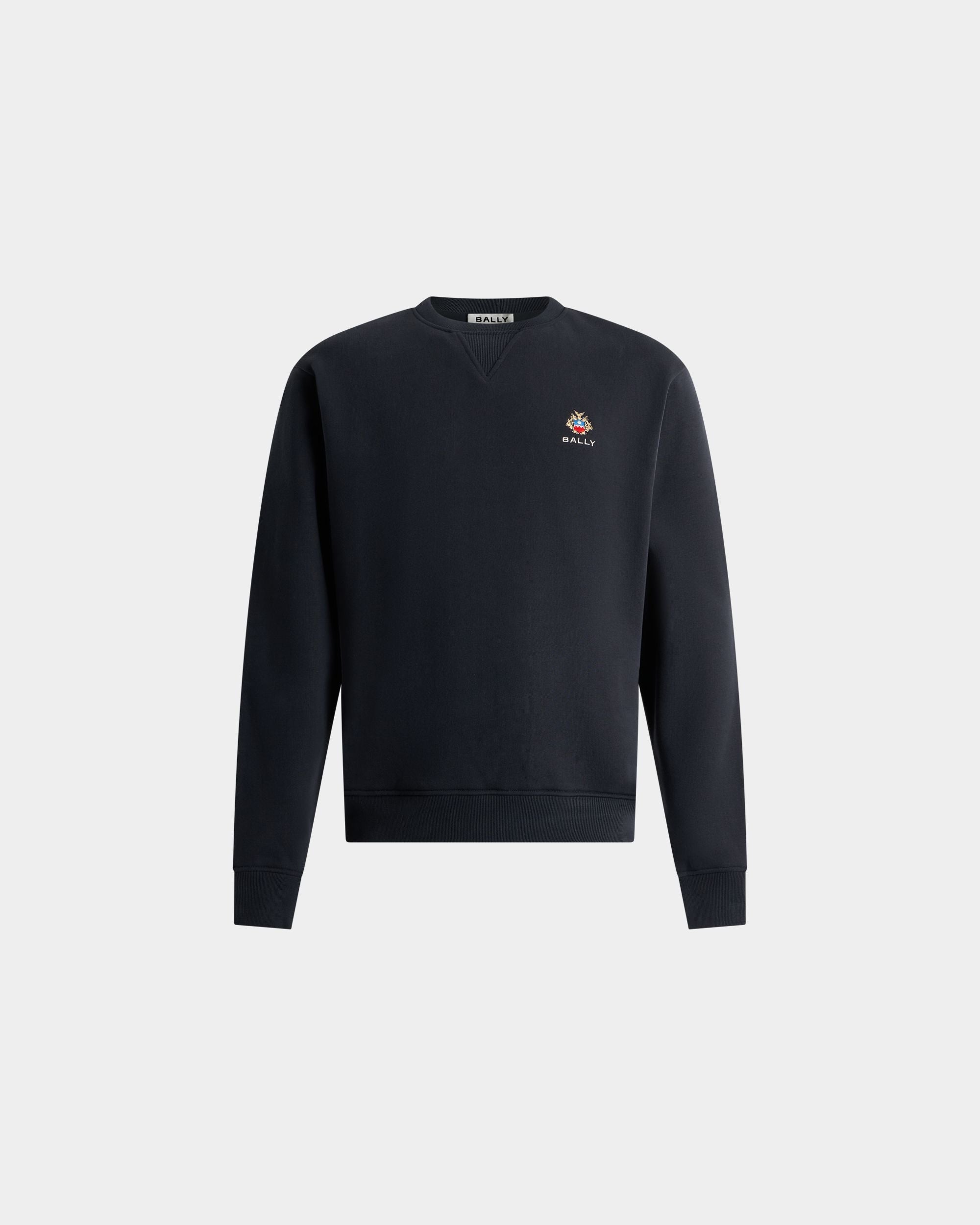 Bally Global - Crewneck Sweatshirt in Navy Blue Cotton With a Bally Crest - Blue