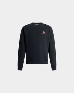Crewneck Sweatshirt in Navy Blue Cotton With a Bally Crest