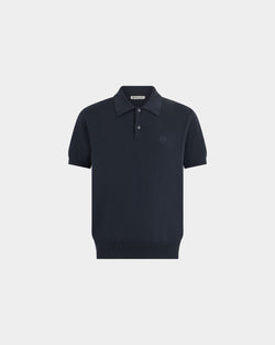 Polo Shirt in Navy Blue Cotton And Silk