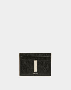 Ribbon Card Holder in Black Grained Leather