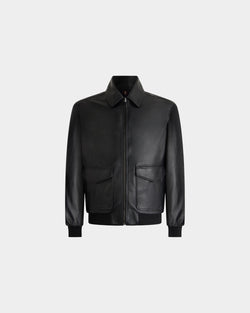 リバーシブルジャケット ブラックレザー＆ネイビーブルーナイロン