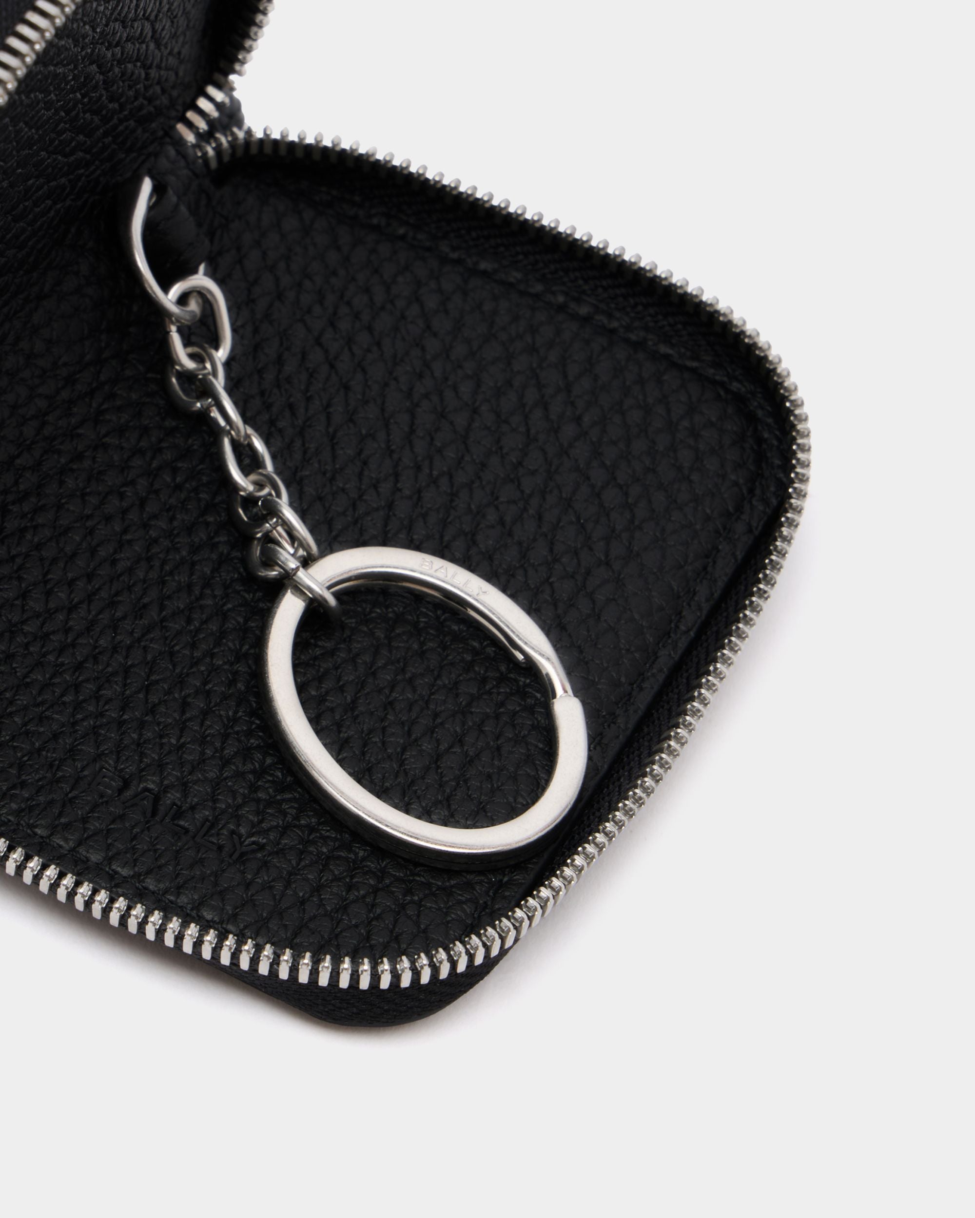 Men's Black Ribbon Key Holder in Black Grained Leather | Bally Global