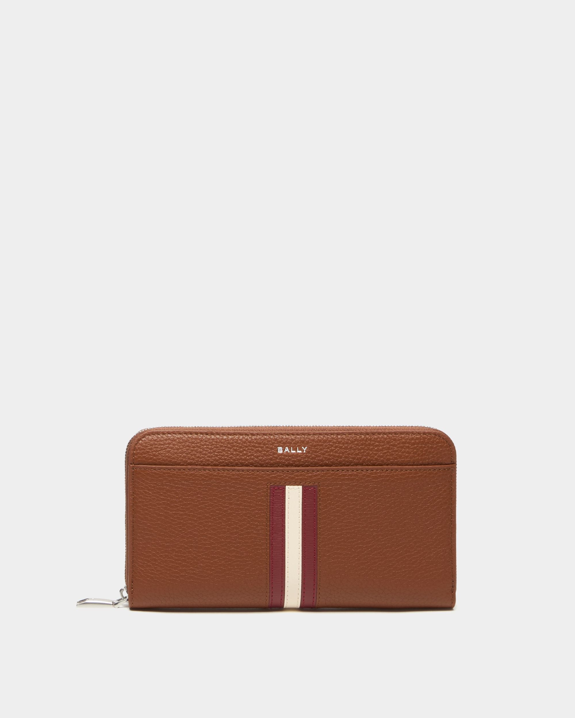 Bally Global - Ribbon Zip Around Wallet in Amber Brown Grained Leather - Black