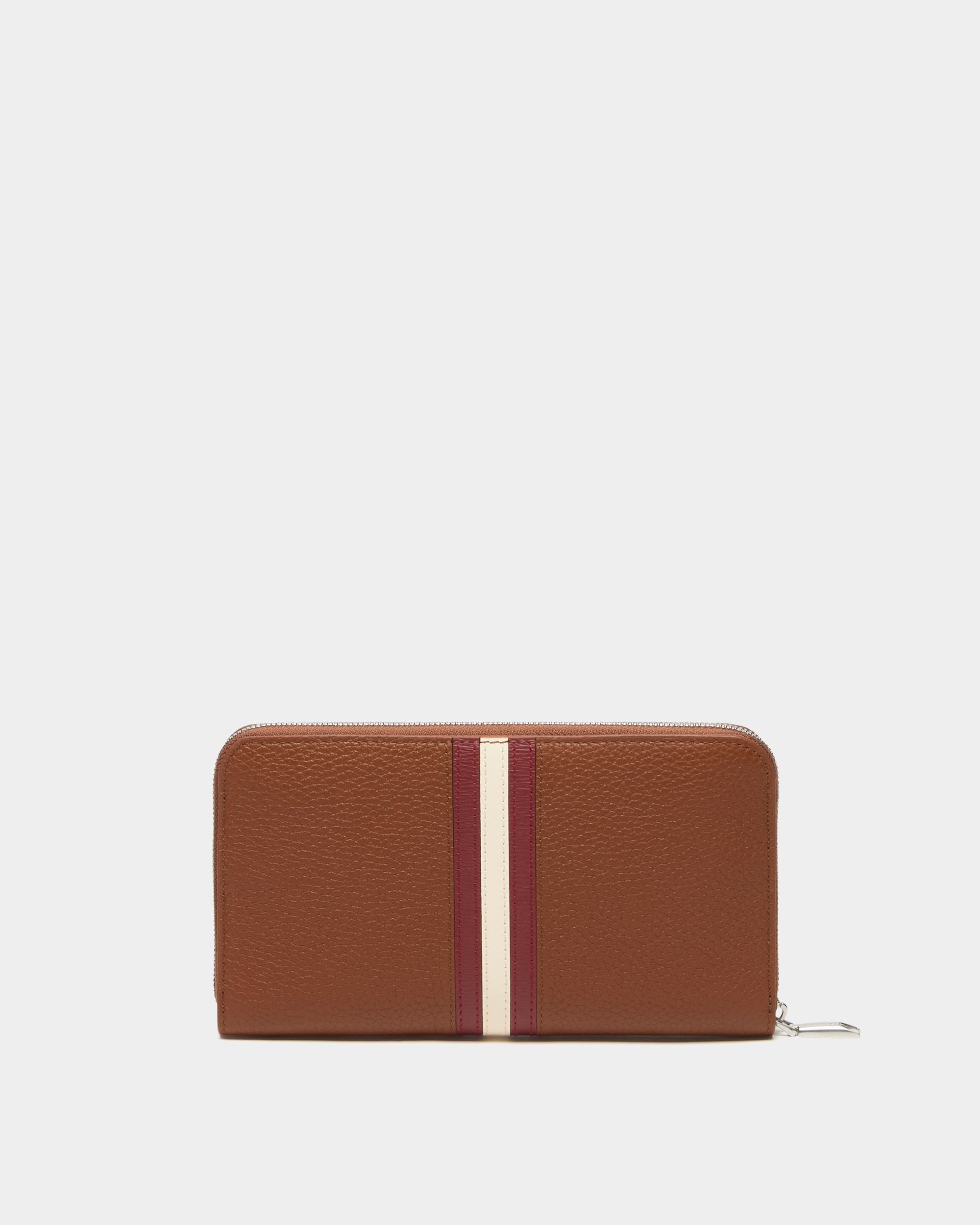 Bally Global - Ribbon Zip Around Wallet in Amber Brown Grained Leather - Black