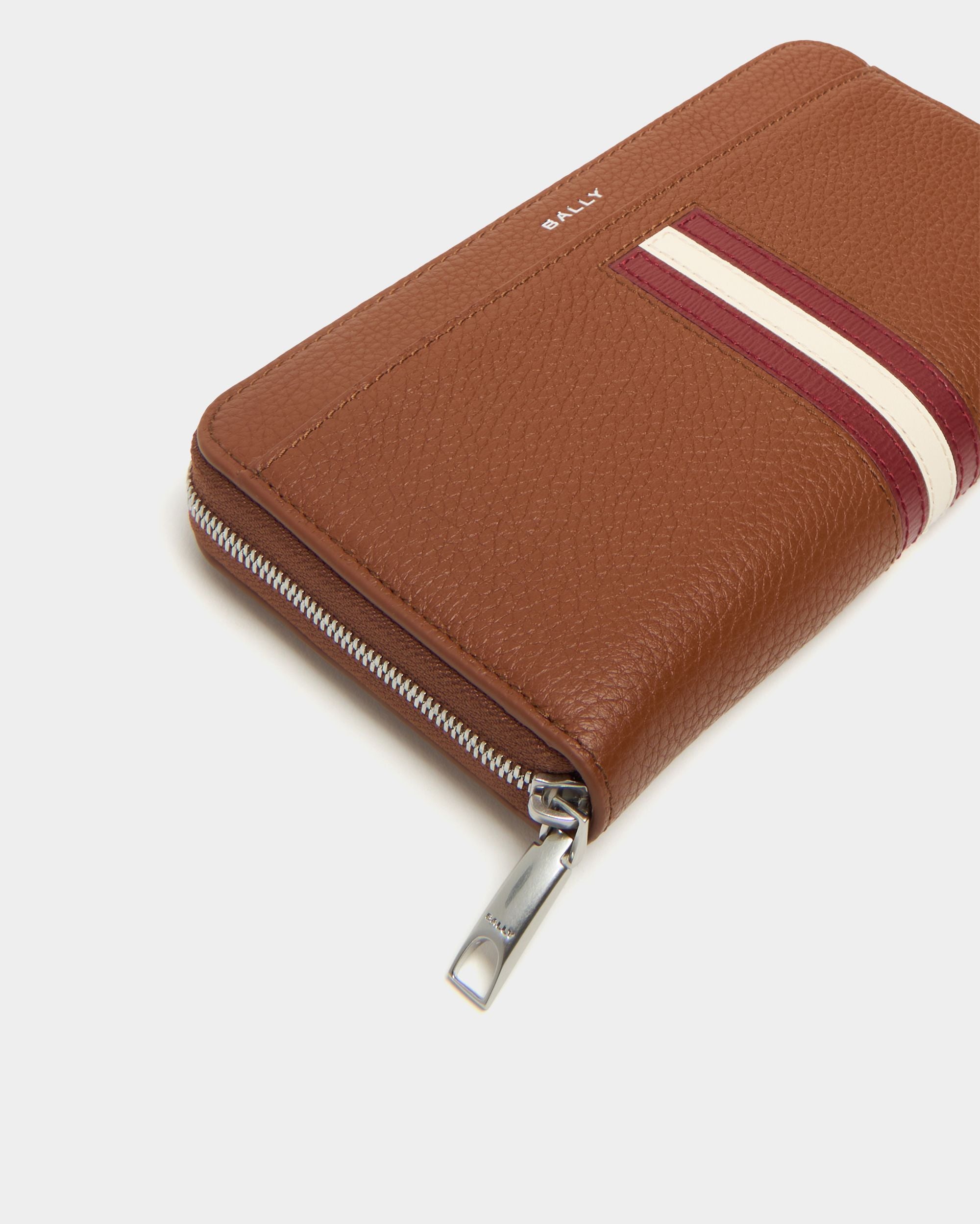 Bally Global - Ribbon Zip Around Wallet in Amber Brown Grained Leather - Black