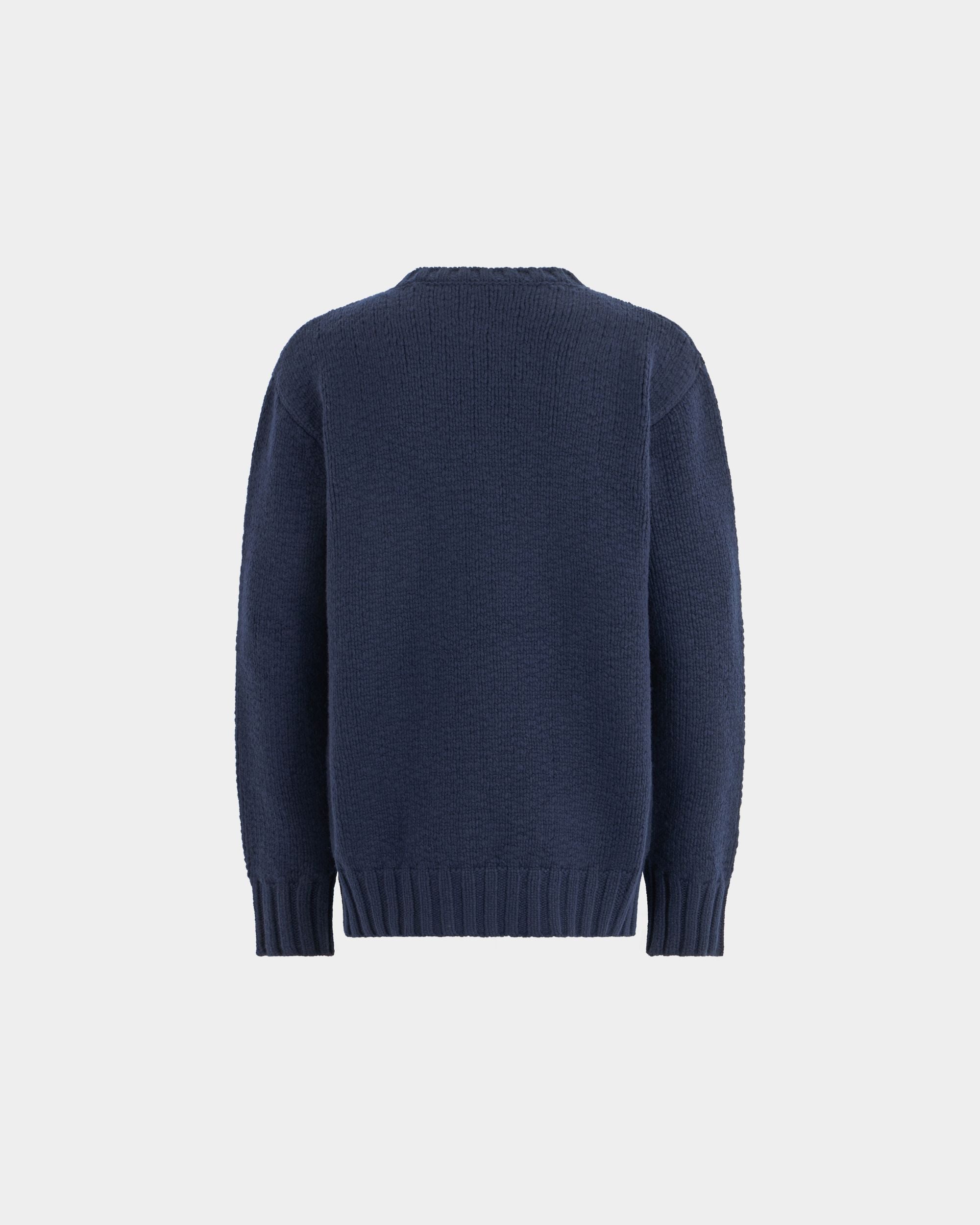 Bally Global - Christmas Crewneck Sweater in Navy Blue Wool With a Bally Logo And Squirrel - Blue