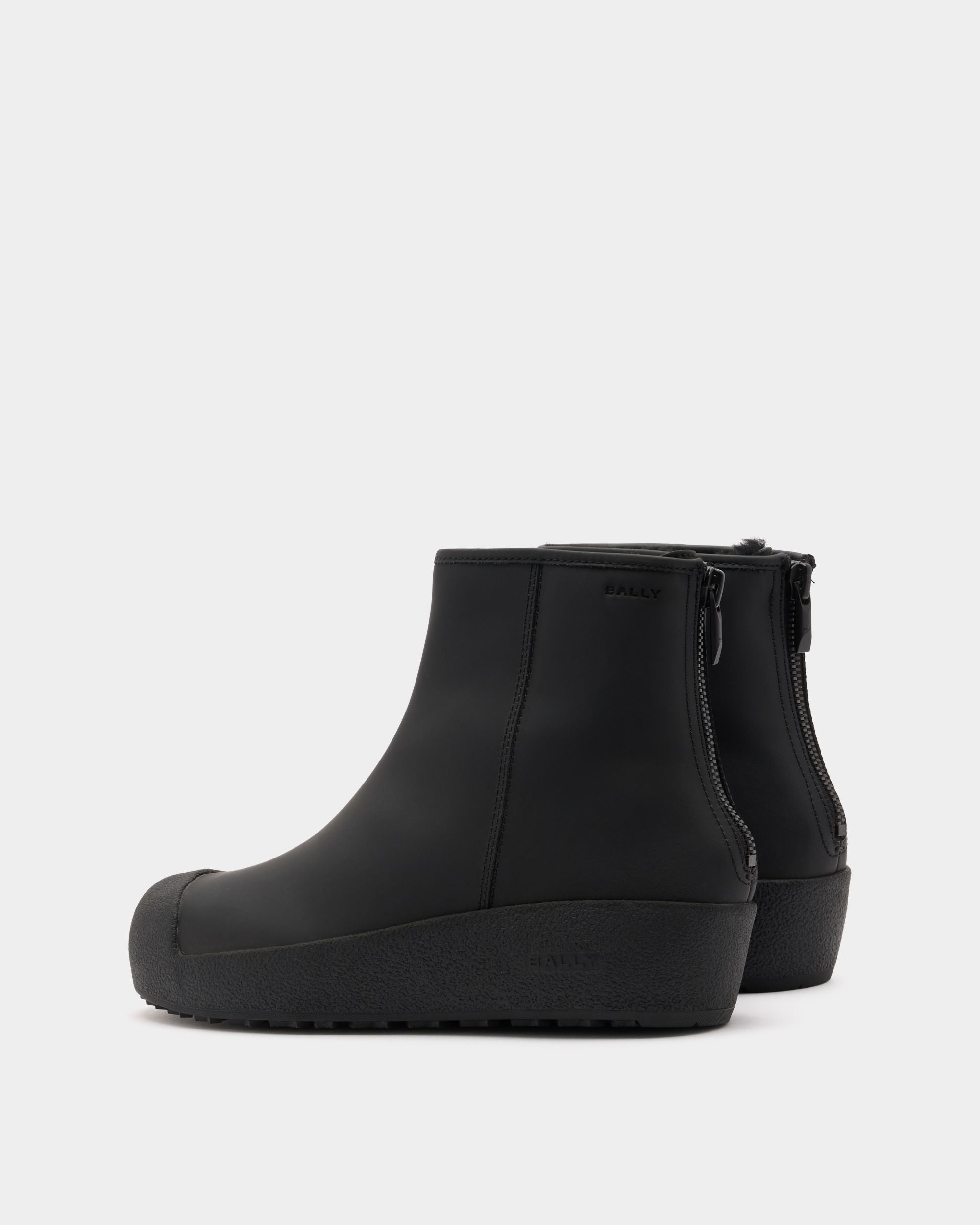 Bally Global - Bally Curling Bootie in Black Rubberized Leather - Black