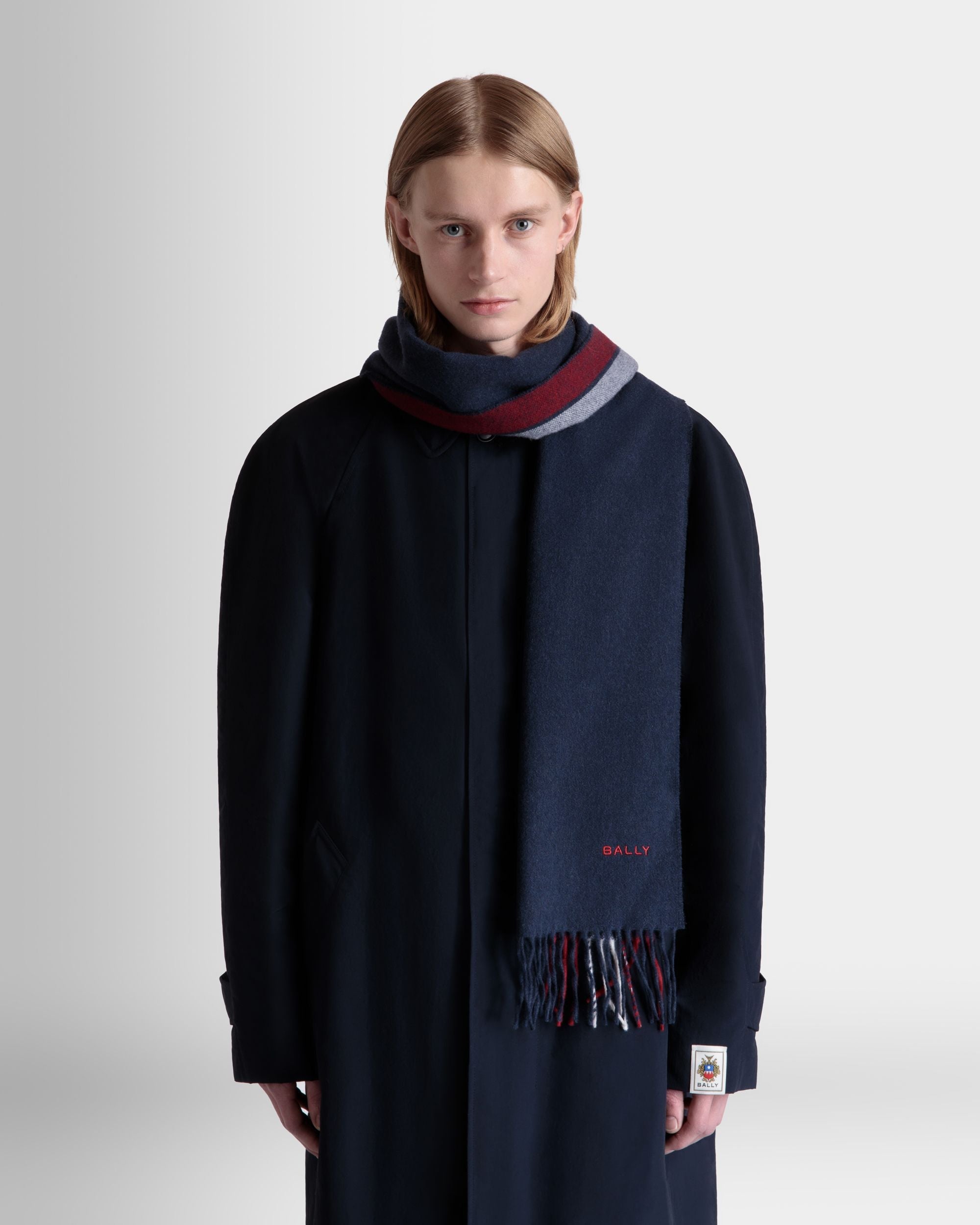 Bally Global - マフラー Bally Ribbon ネイビーブルー カシミアブレンド - ブルー