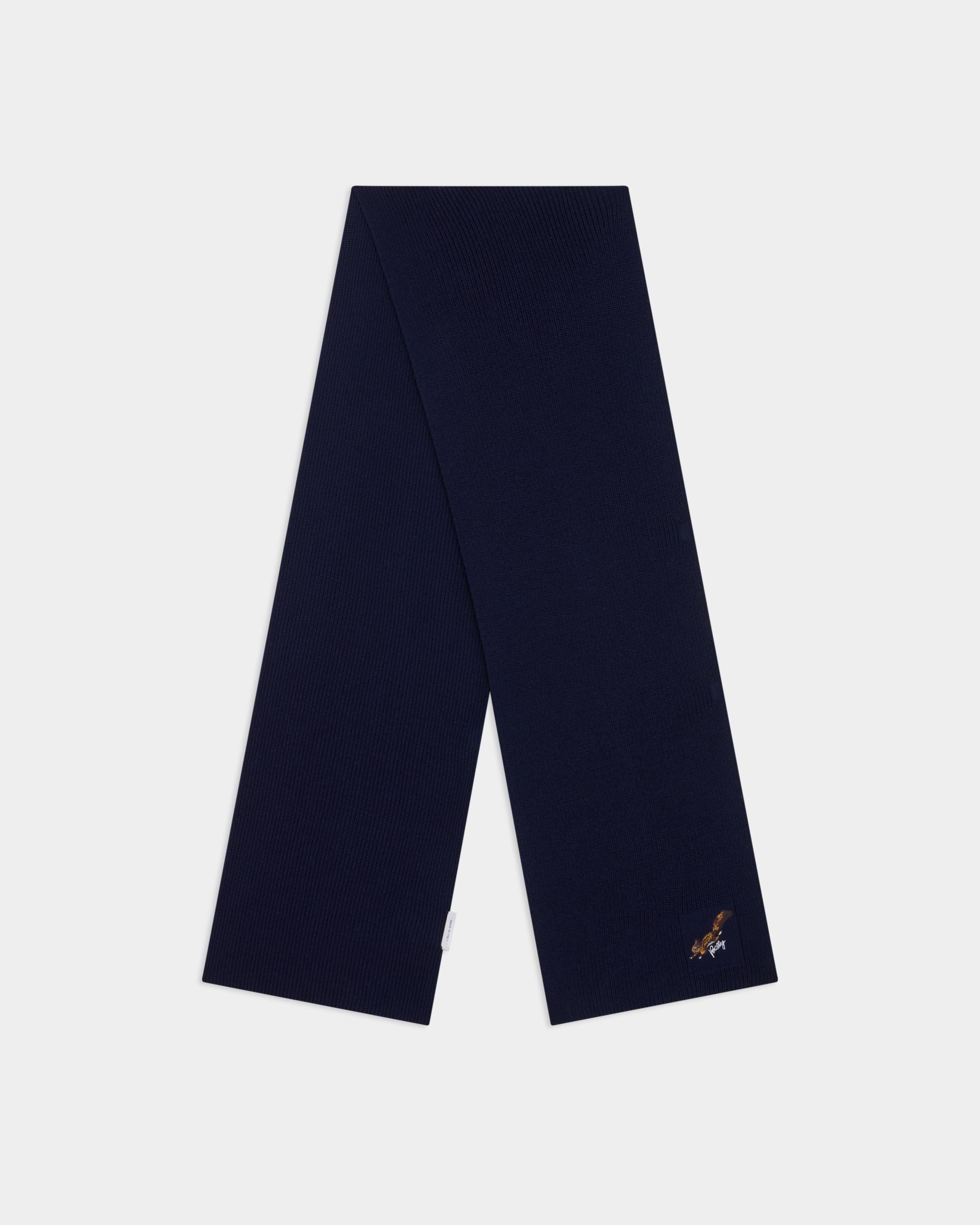 Bally Global - クリスマス スカーフ ネイビーブルーウール Ballyロゴとリス - ブルー