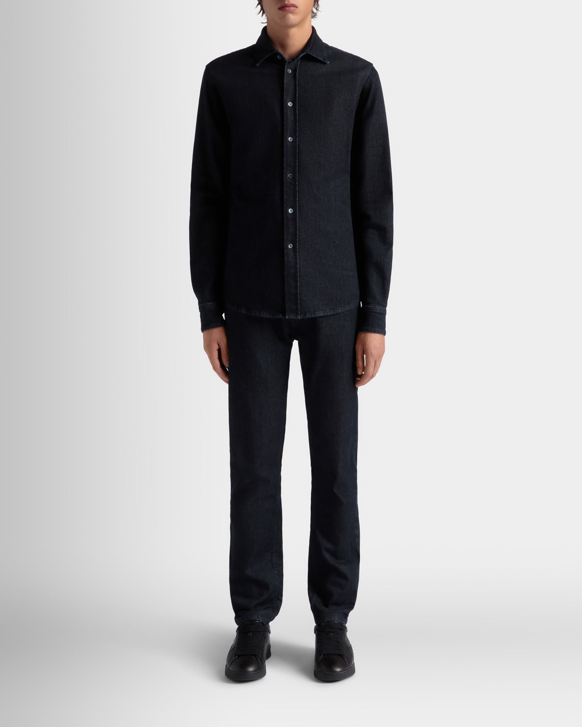 Bally Global - Adrien Brodyトラベルコレクション ロングスリーブ シャツ Navy Blue コットンブレンド - ブルー